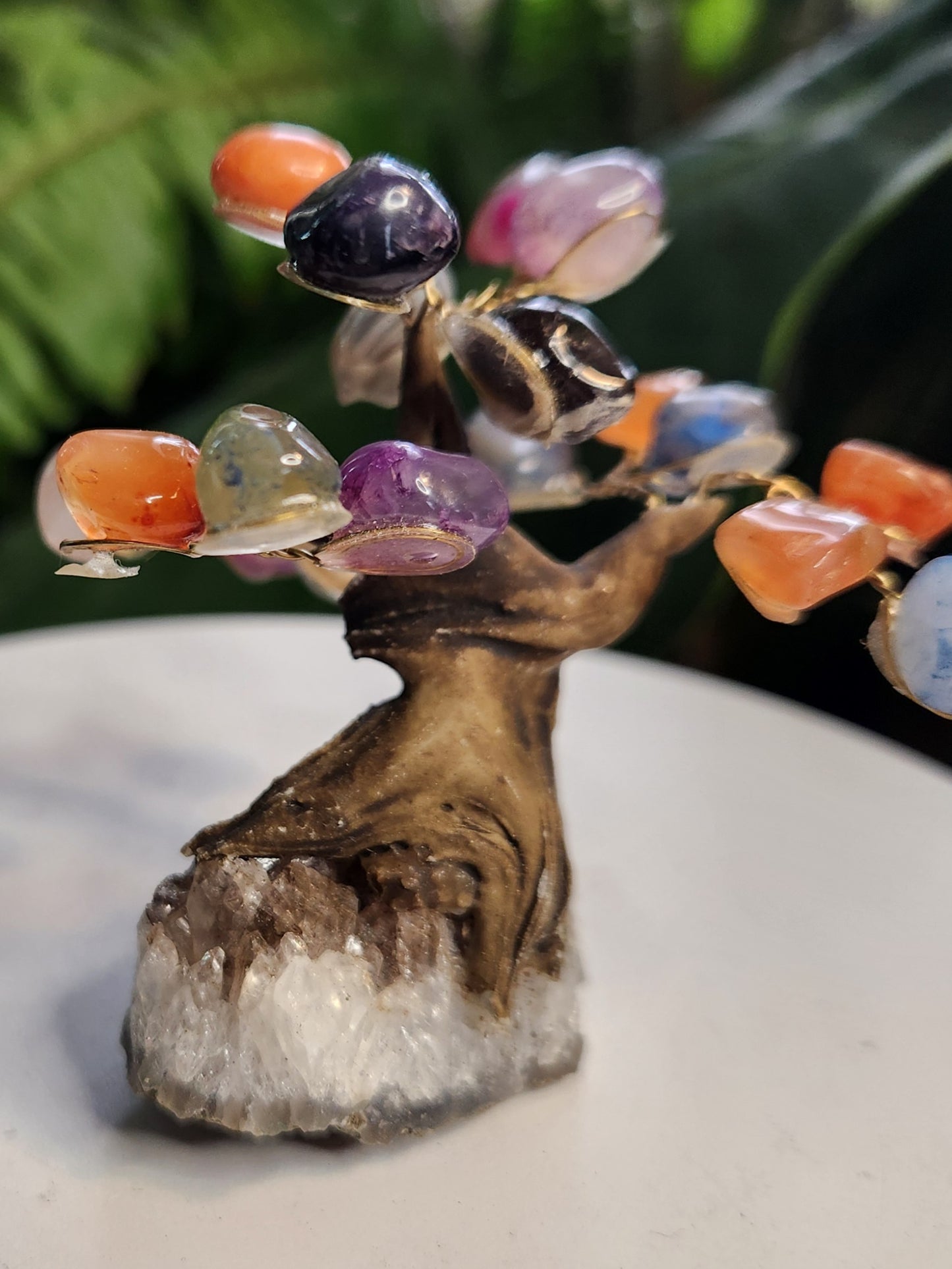 Handmade Natural Agate & Dyed Agate Crystal Tree on Quartz Base | Mixed Agate Gemstone Tree | Colorful Crystal Decor