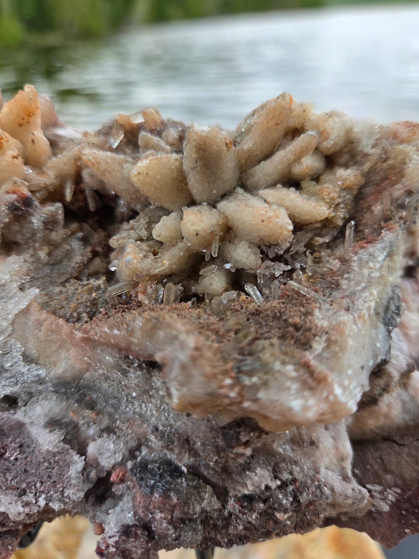 Large Dogtooth Calcite Crystal Cluster with Quartz Druzy & Sphalerite