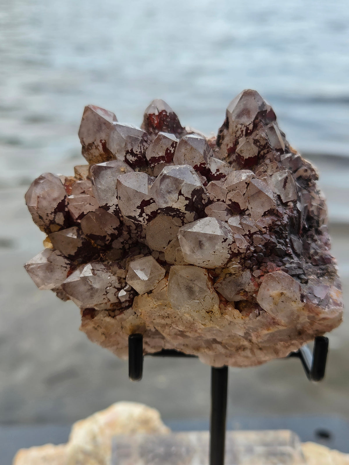 Black Pineapple Quartz with Hematite | Red Hematite Quartz Crystal Cluster