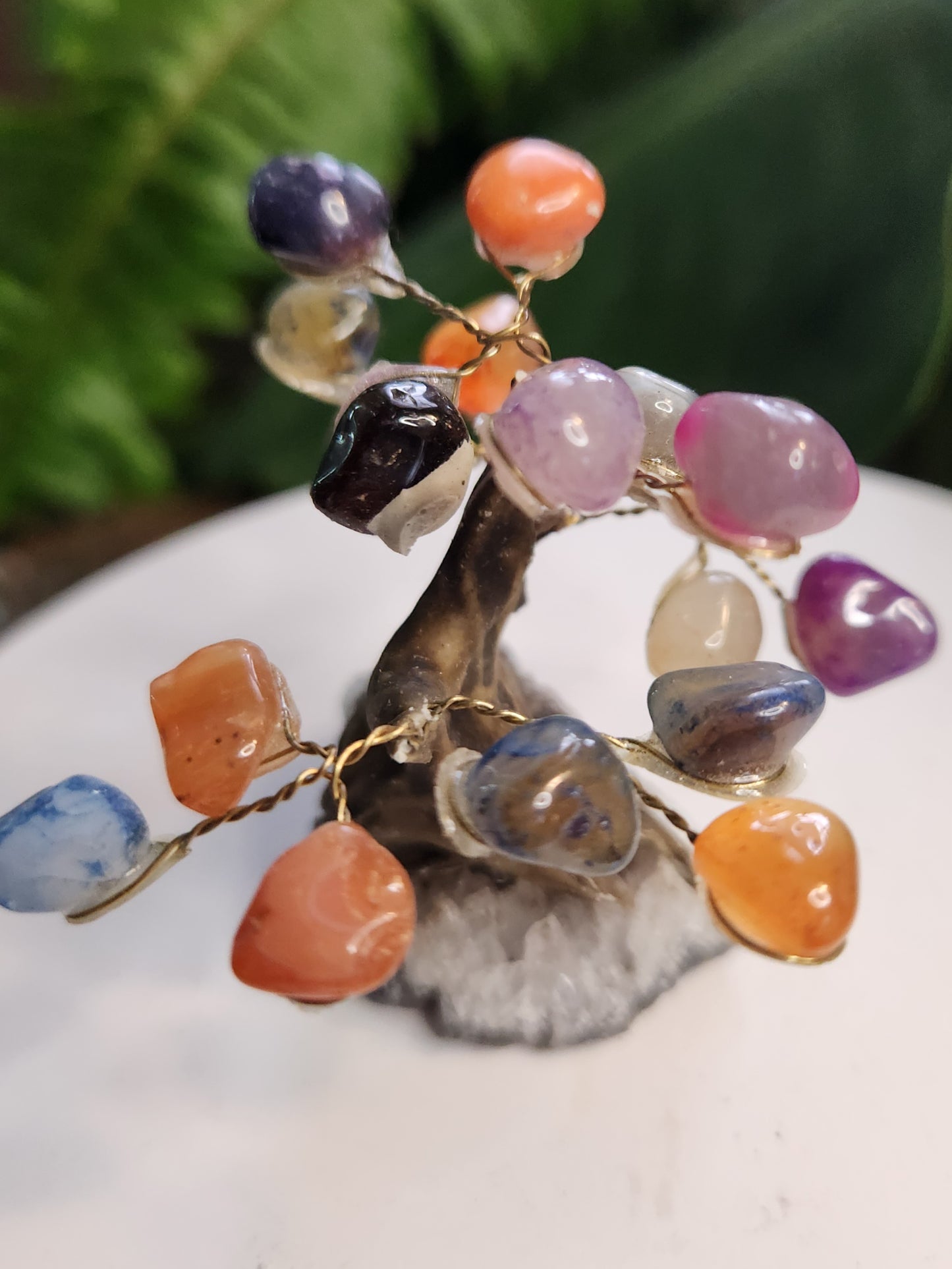 Handmade Natural Agate & Dyed Agate Crystal Tree on Quartz Base | Mixed Agate Gemstone Tree | Colorful Crystal Decor