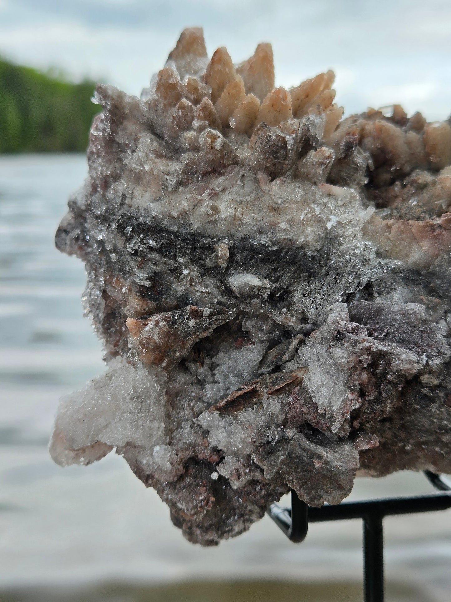 Large Dogtooth Calcite Crystal Cluster with Quartz Druzy & Sphalerite