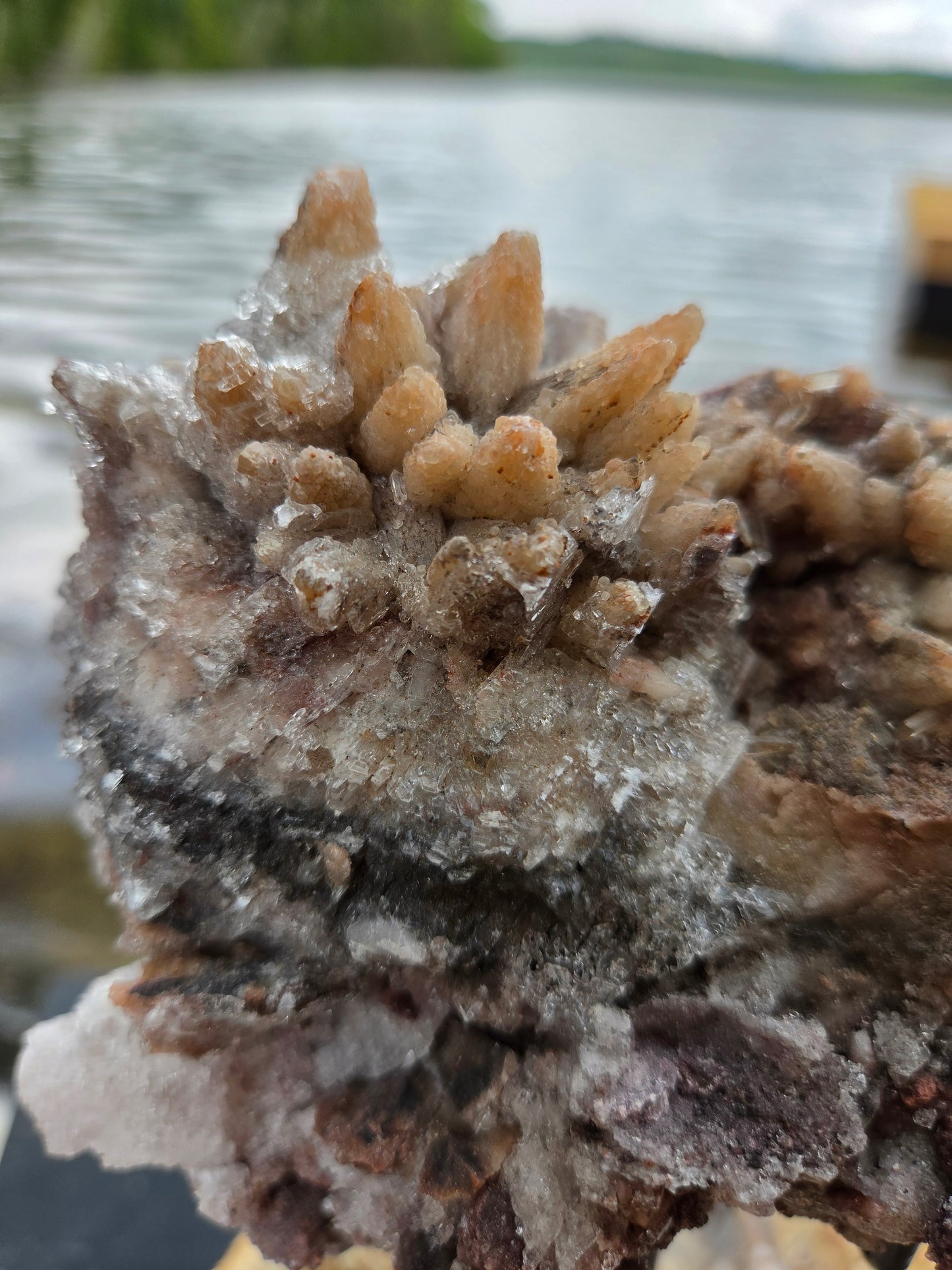 Large Dogtooth Calcite Crystal Cluster with Quartz Druzy & Sphalerite