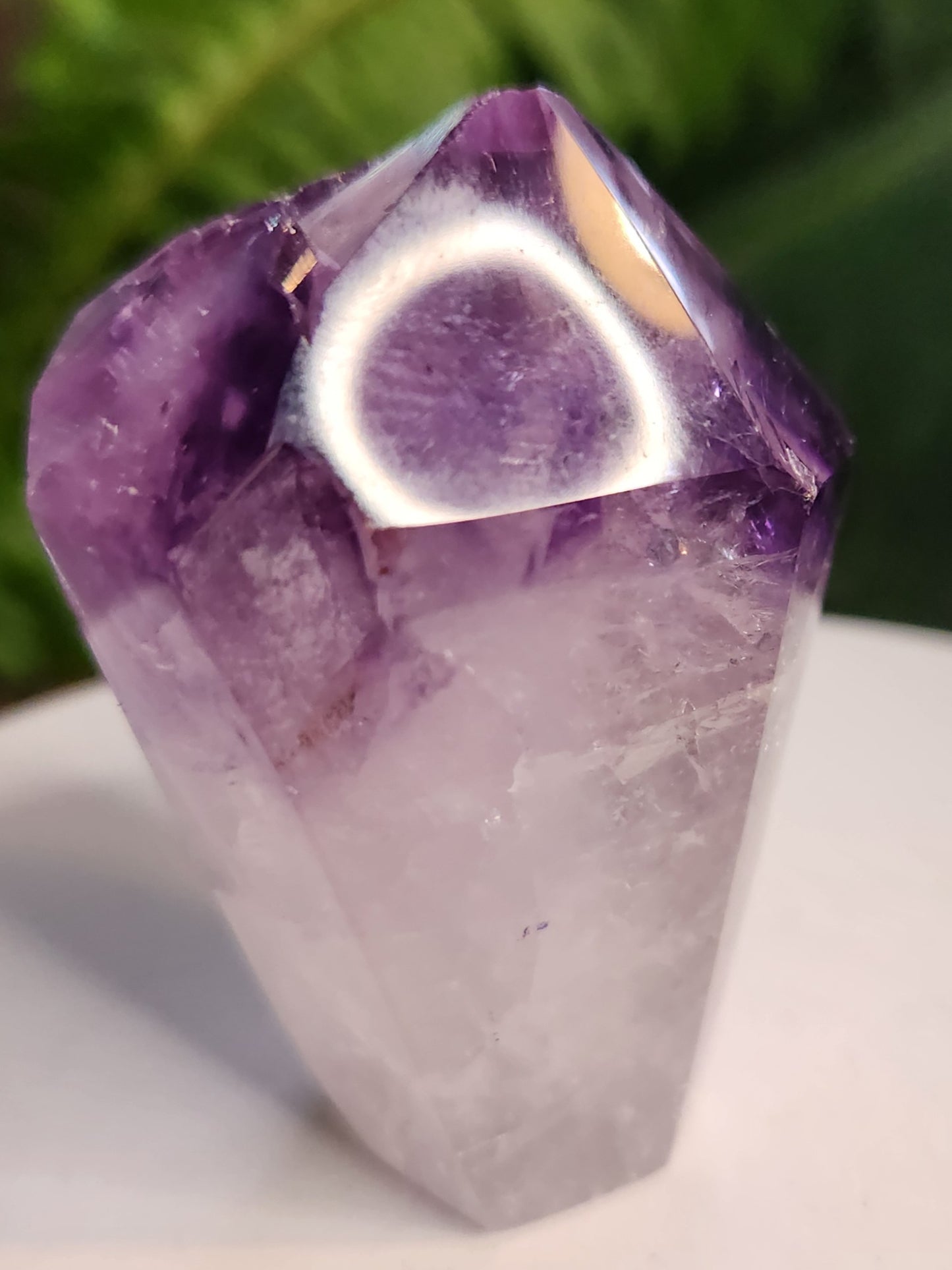 Natural Amethyst Crystal Point – Polished Amethyst Tower with Rainbow