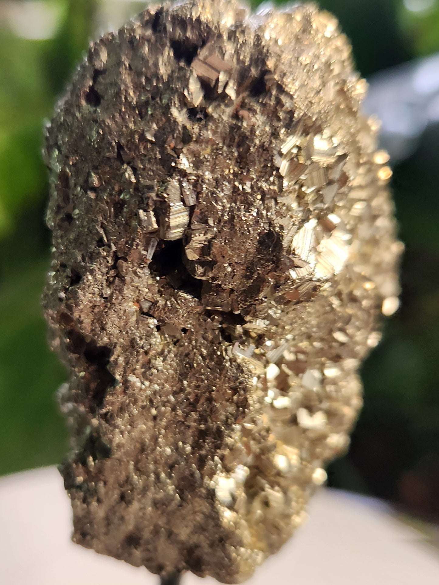 Pyrite Crystal Cluster on Metal Display Stand – Natural Abundance & Protection Stone