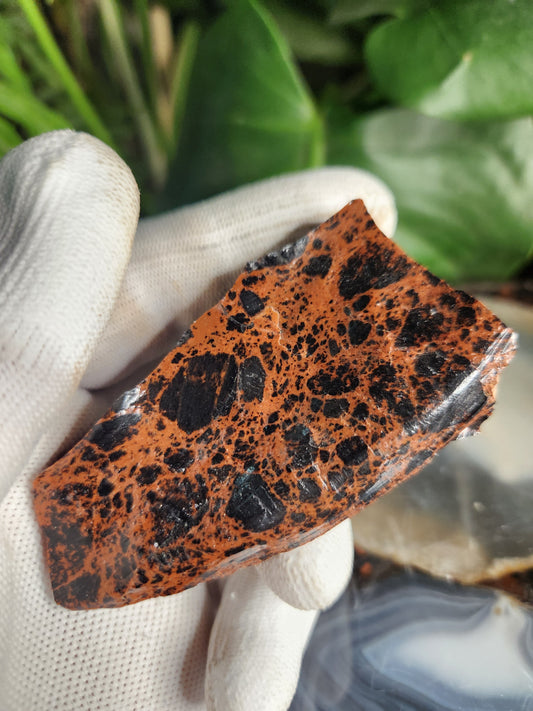 Raw Mahogany Obsidian Slab – Red & Black Volcanic Crystal with Natural Patterning | Protection • Grounding • Strength