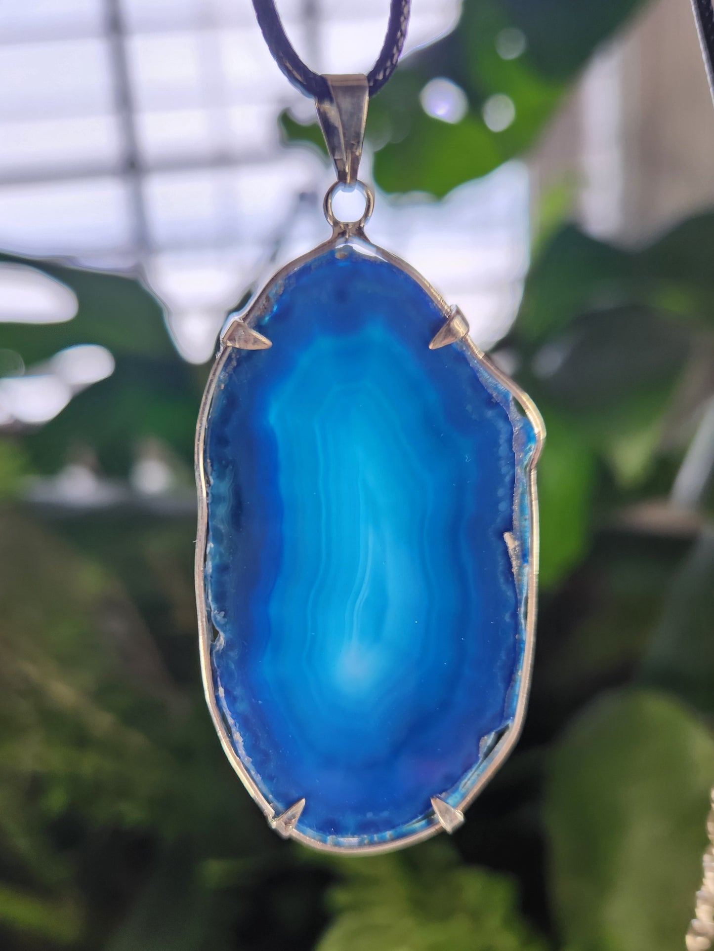 Blue Agate Slice Necklace | Agate Slab Pendant | Crystal Necklace | Boho Stone Jewelry | Healing Agate Necklace