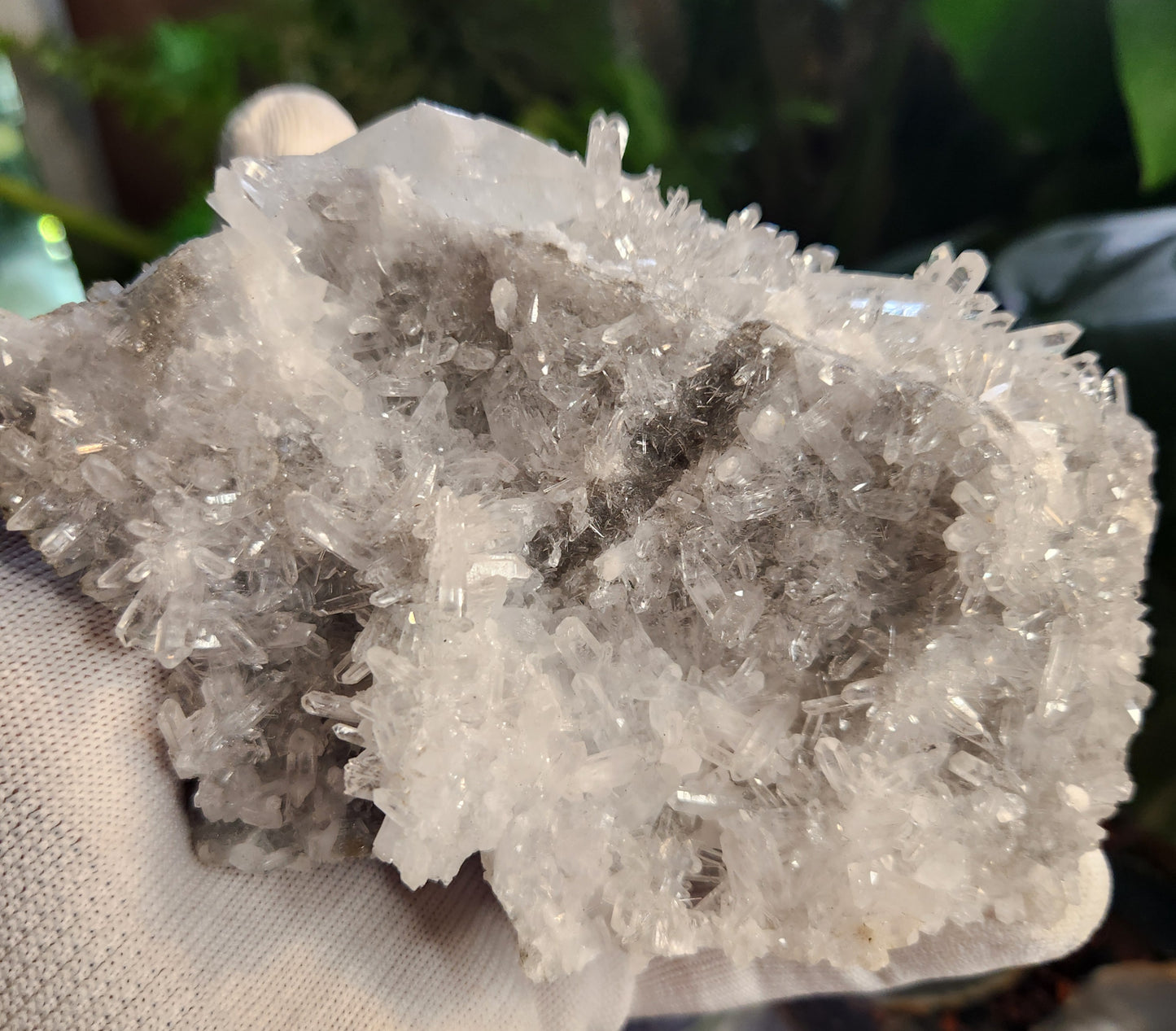Stunning Natural Calcite Crystal on Flashy Quartz Druzy – White Calcite on Clear Quartz Matrix