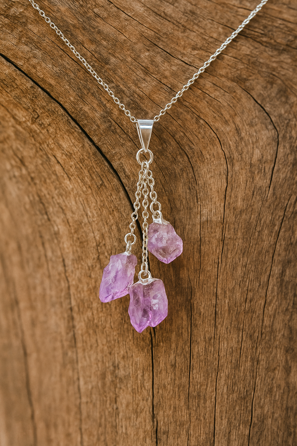 Raw Amethyst Crystal Cluster Pendant Necklace – Natural Healing Stone Jewelry for Protection, Spiritual Growth & Balance