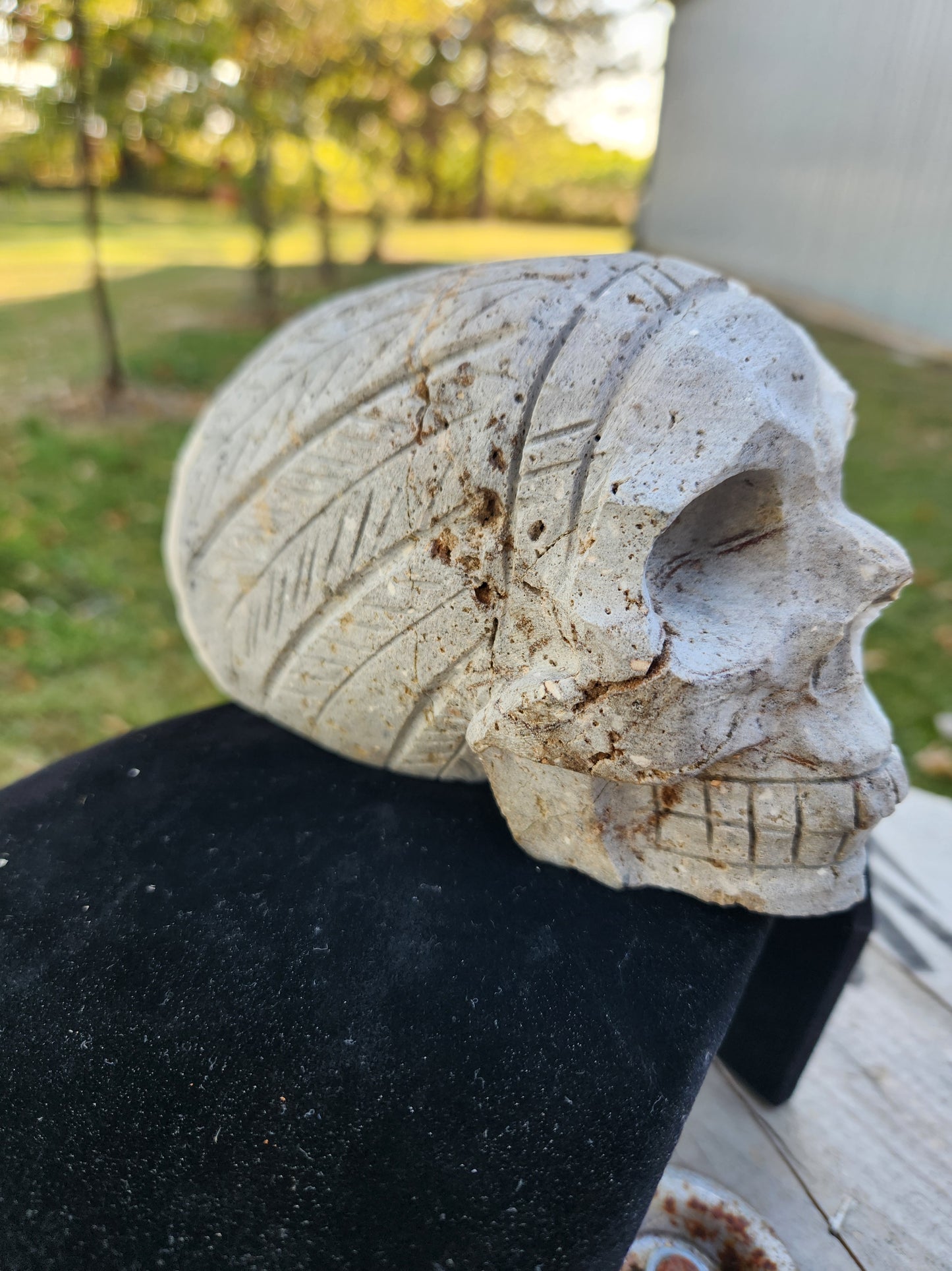 Large White & Brown Druzy Quartz Crystal Skull – Hand-Carved with Raw Crystal Cluster Back