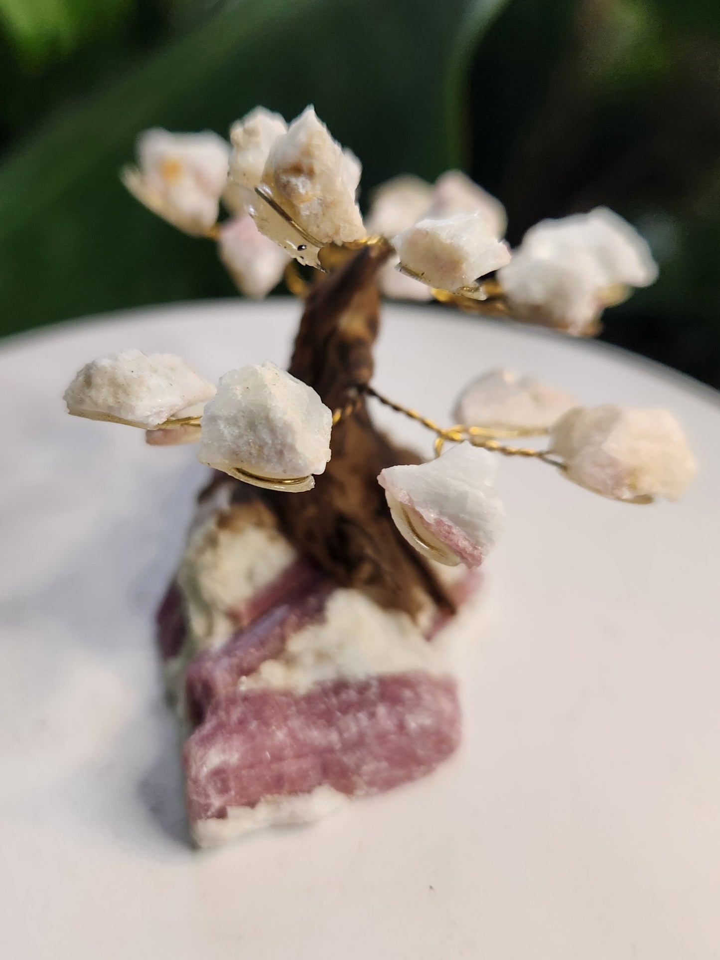 Handmade Pink Tourmaline in White Calcite Crystal Tree | Natural Heart Healing Gemstone Tree | Love & Emotional Balance Decor