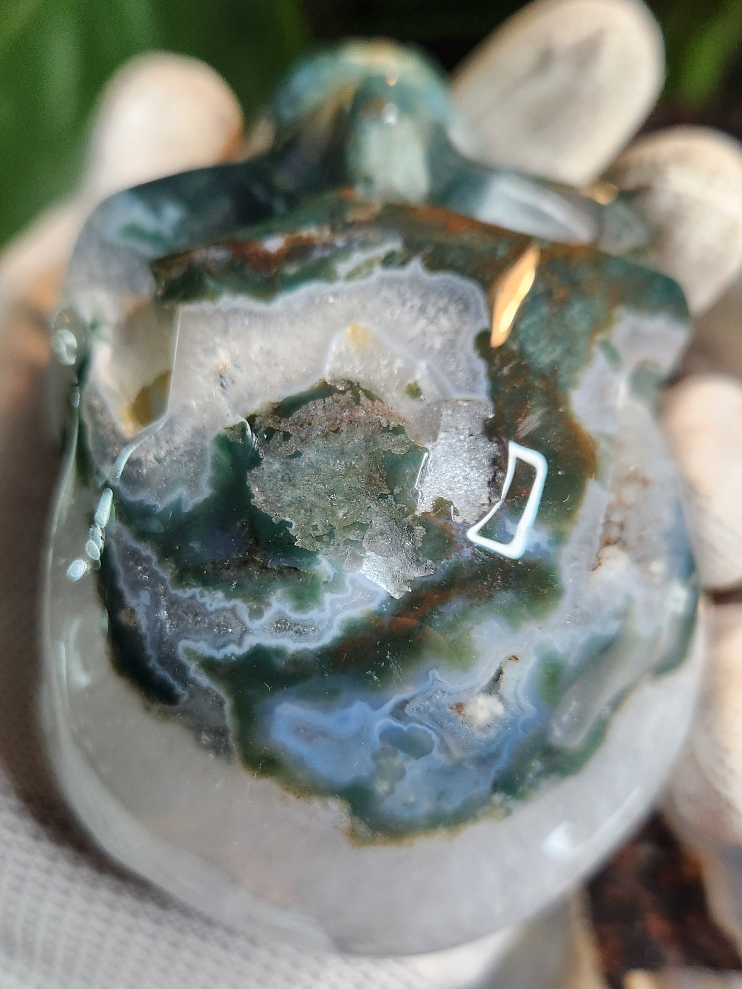 Hand-Carved Moss Agate Skull | Natural Green Chalcedony Crystal Skull | Grounding & Earth Energy Stone