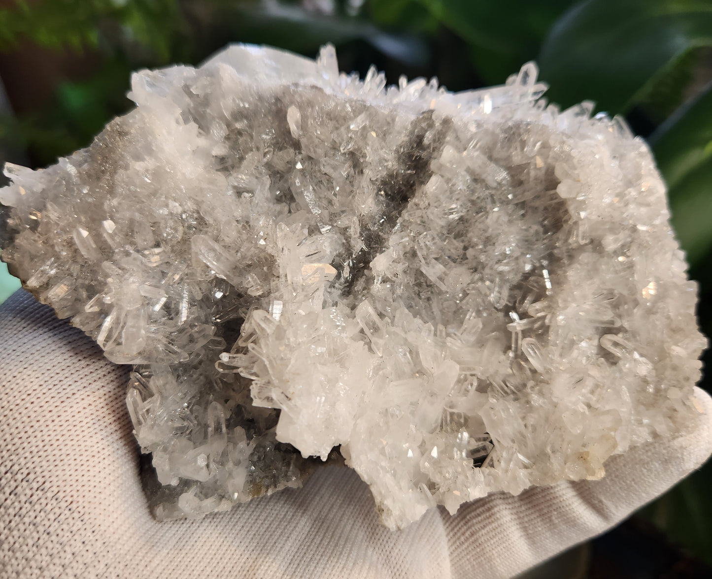 Stunning Natural Calcite Crystal on Flashy Quartz Druzy – White Calcite on Clear Quartz Matrix