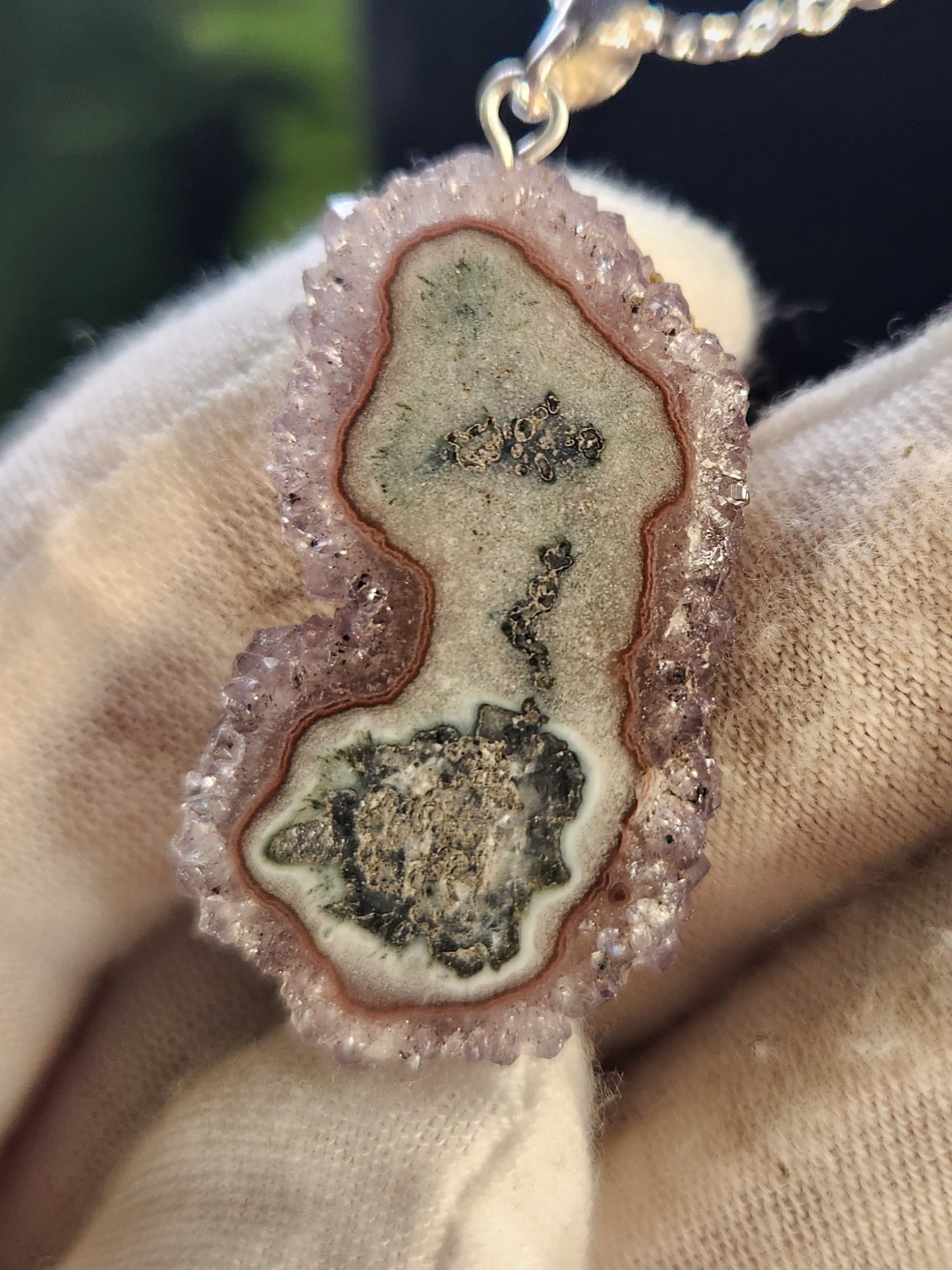 Rare Amethyst Stalactite Pendant Necklace | Natural Crystal Slice with Druzy | One-of-a-Kind Healing Stone Jewelry