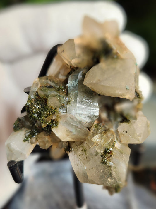 Forest Epidote with Druzy Quartz – Sparkling Green Growth Crystal | Collector Mineral | Grounding & Abundance Stone