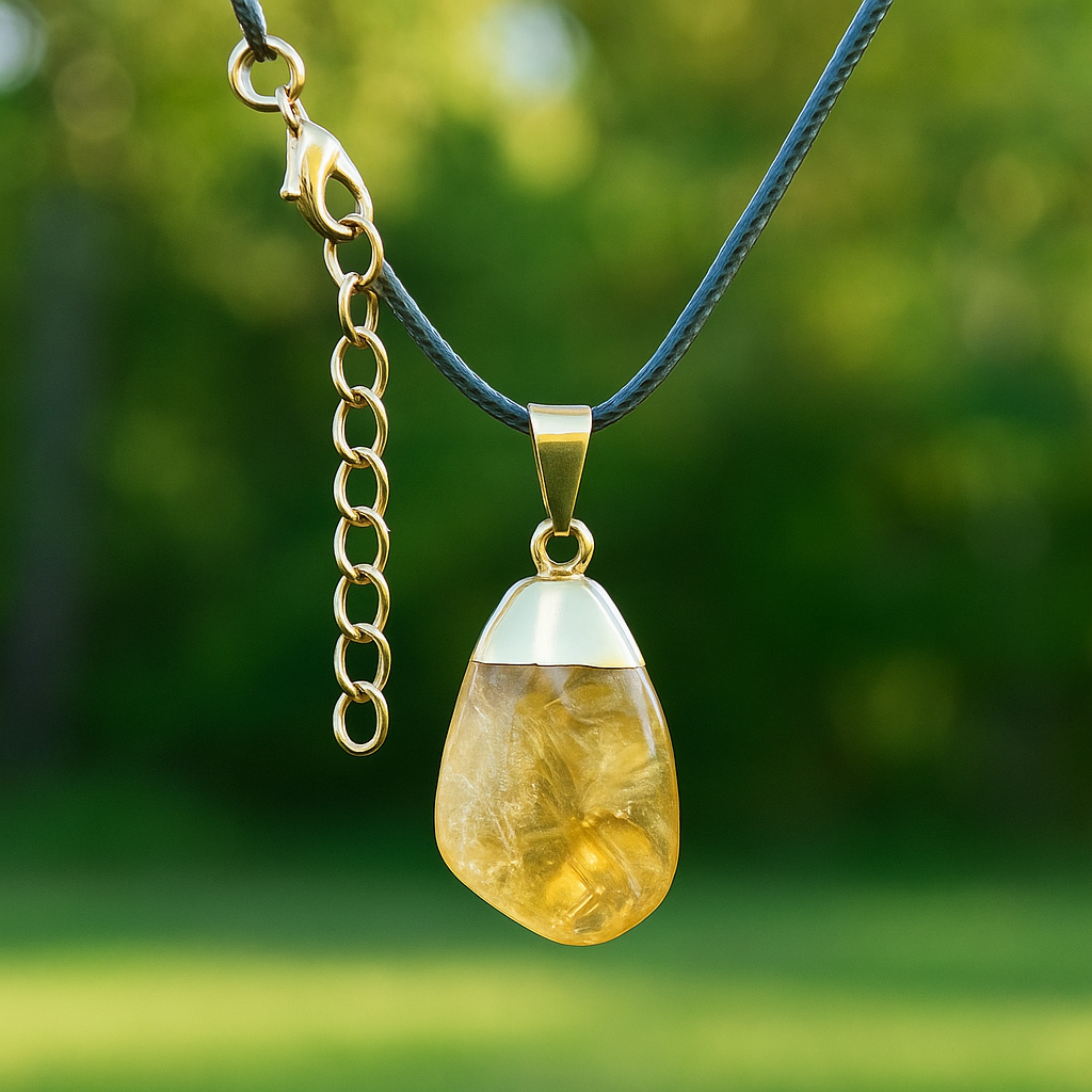 Natural Polished Citrine Crystal Necklace - Adjustable