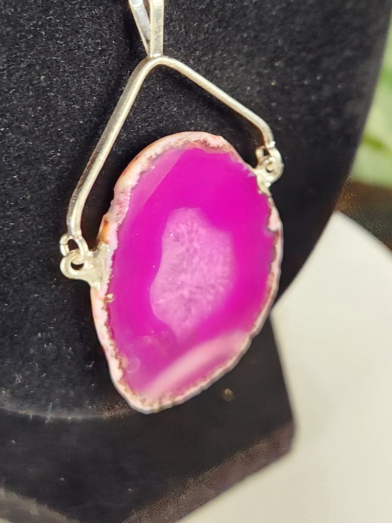 Pink Agate Slice Necklace, Dyed Agate Druzy Pendant, Natural Agate Slab Crystal Jewelry, Boho Stone Necklace