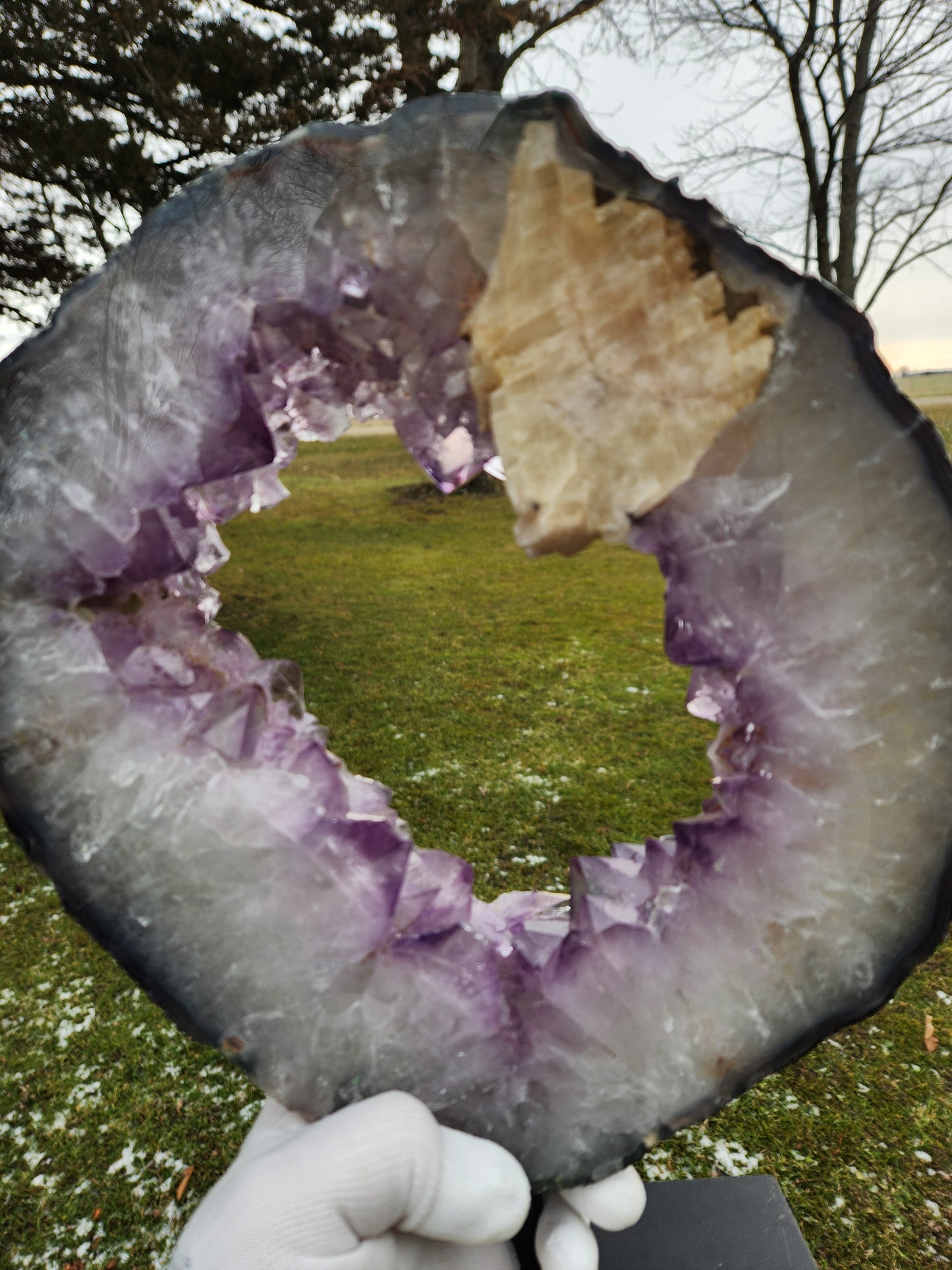 Powerful Amethyst Portal – with Large Calcite Inclusion - Gateway to Higher Realms, Calming Serenity & Emotional Balance Crystal
