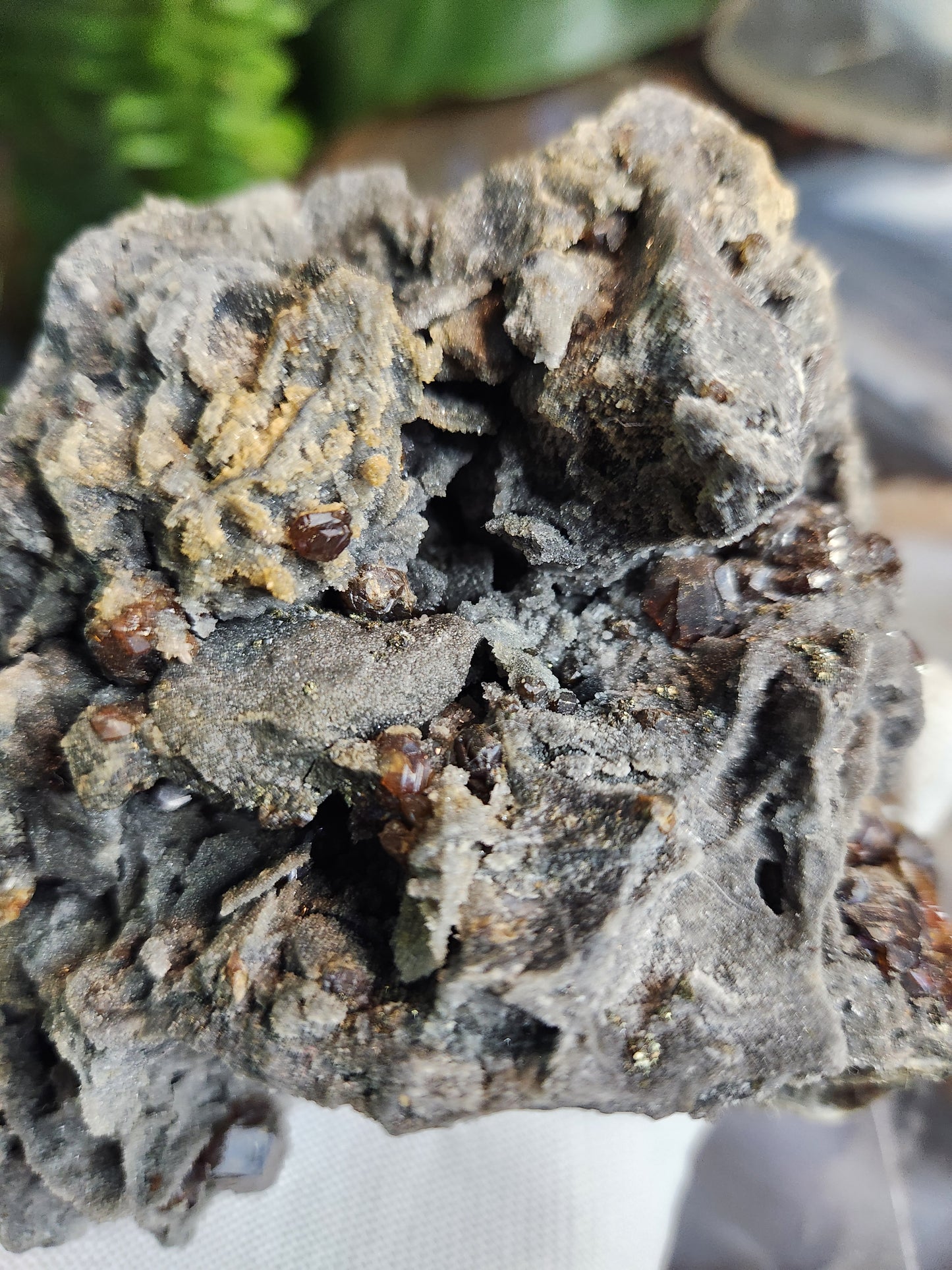 Sphalerite with Garnet Crystals on Matrix – Grounding Zinc Sulfide Mineral with Manifestation Energy