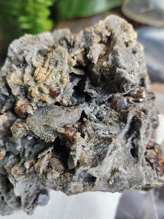 Sphalerite with Garnet Crystals on Matrix – Grounding Zinc Sulfide Mineral with Manifestation Energy