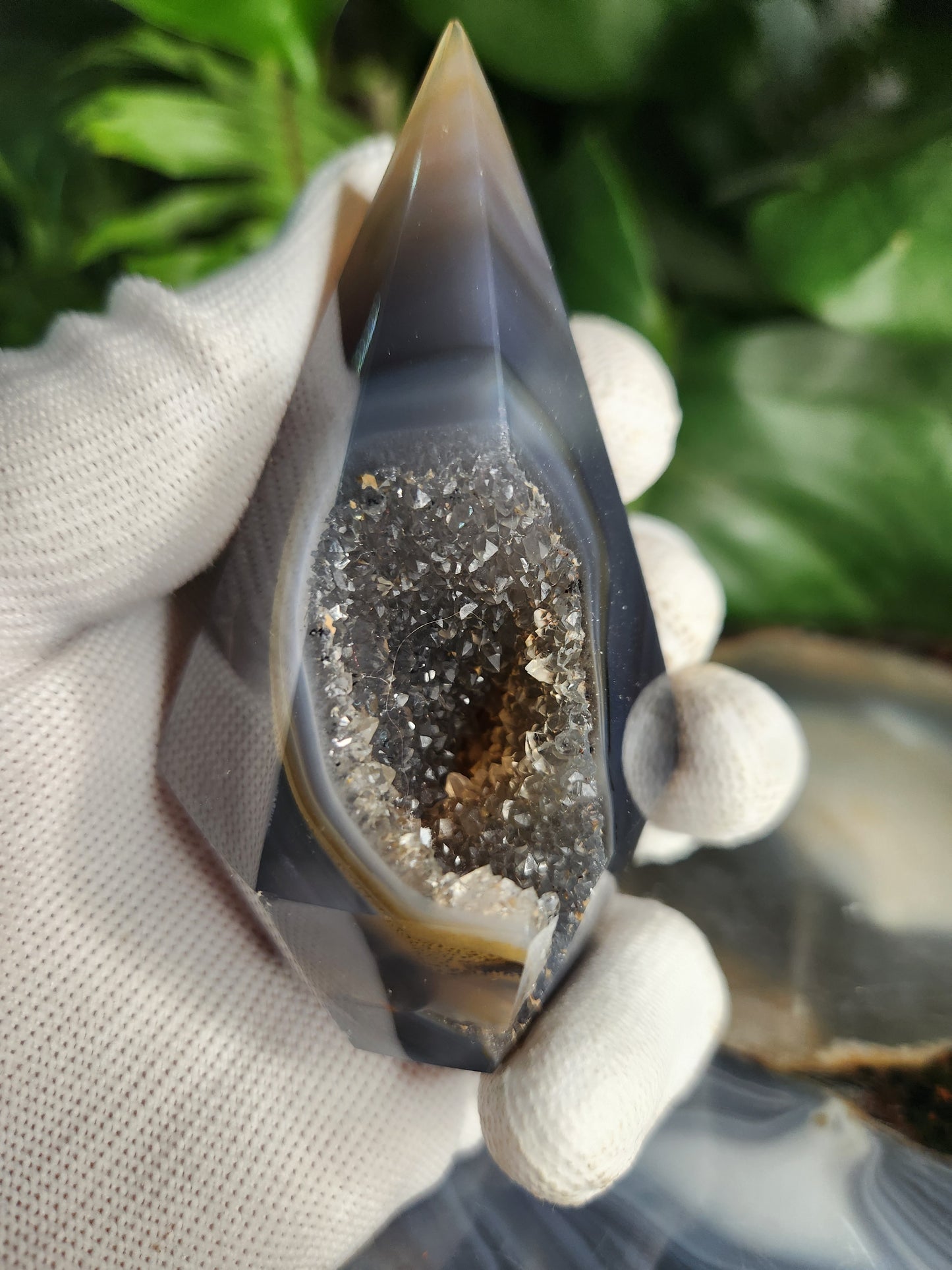 Agate Geode Tower • Diamond Shaped Druzy Point • Natural Quartz Geode • Collector Mineral & Crystal Healing Décor