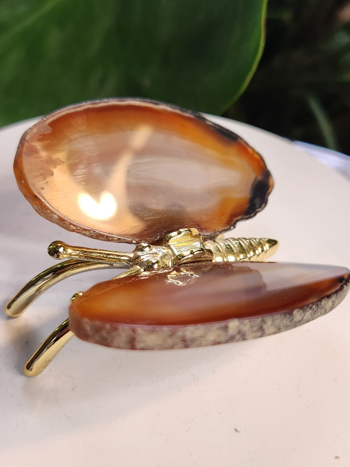 Natural Banded Agate Butterfly – Polished Agate Wings on Metal Body