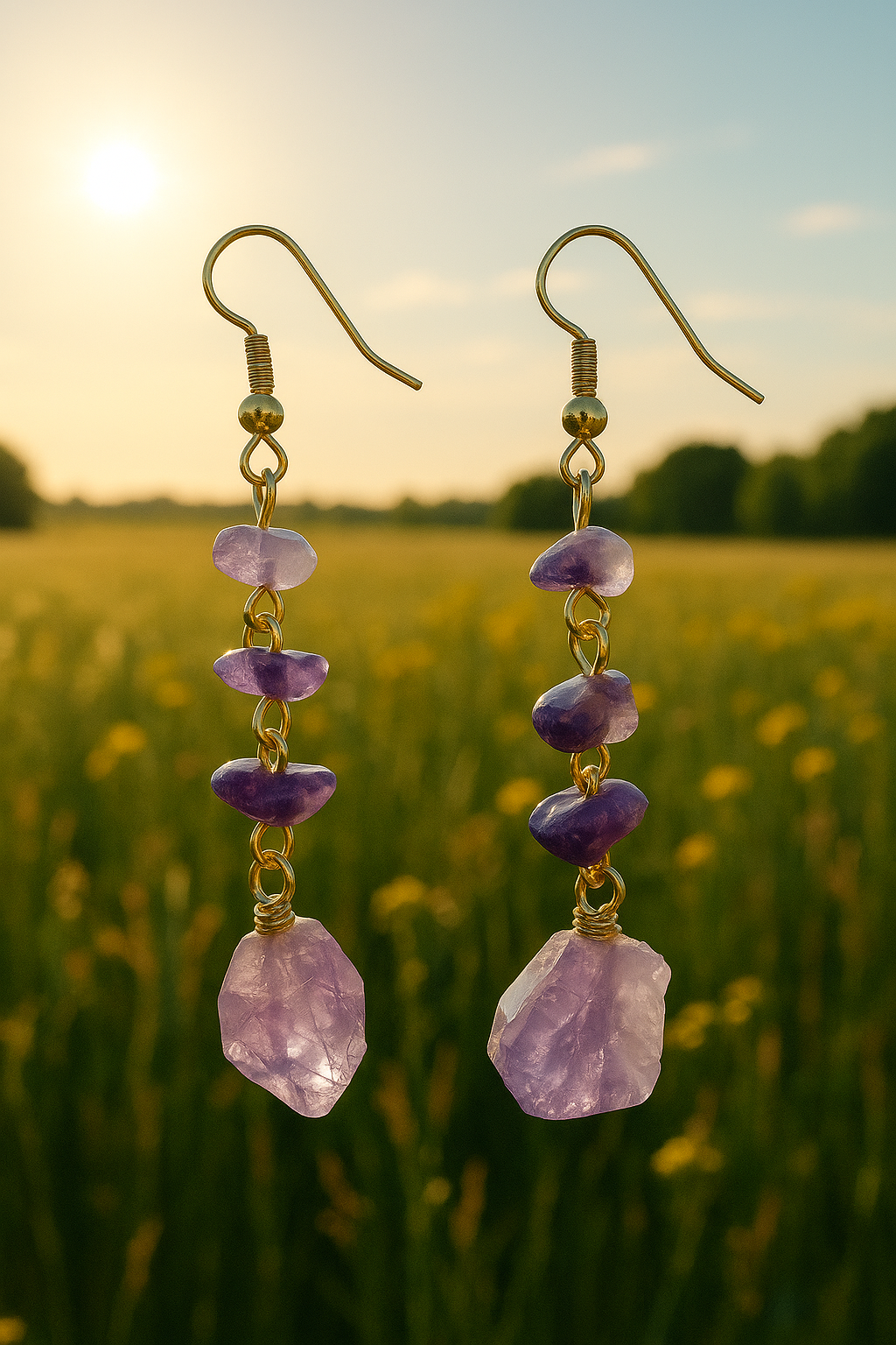 Raw Amethyst Dangle Earrings • Natural Purple Crystal Jewelry • Healing Stone Earrings • Calming & Intuition Gift for Her