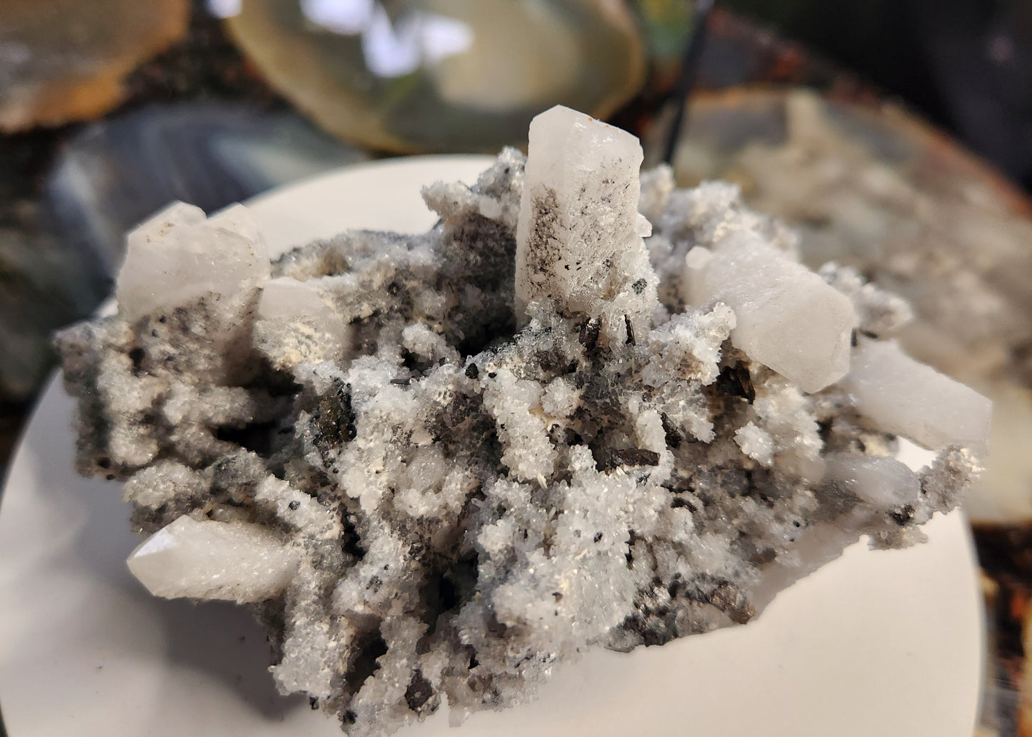 Candle Quartz Cluster with Calcite & Galena – Inner Mongolia 
A rare, dramatic, multi-mineral specimen perfect for collectors, healers & display.