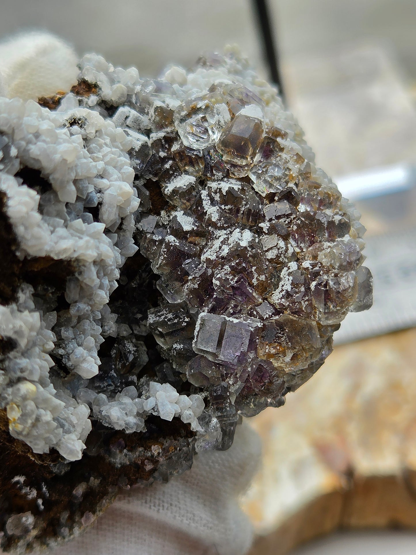 Fluorite with Quartz & Calcite on Sphalerite | Purple Fluorite Crystal Cluster