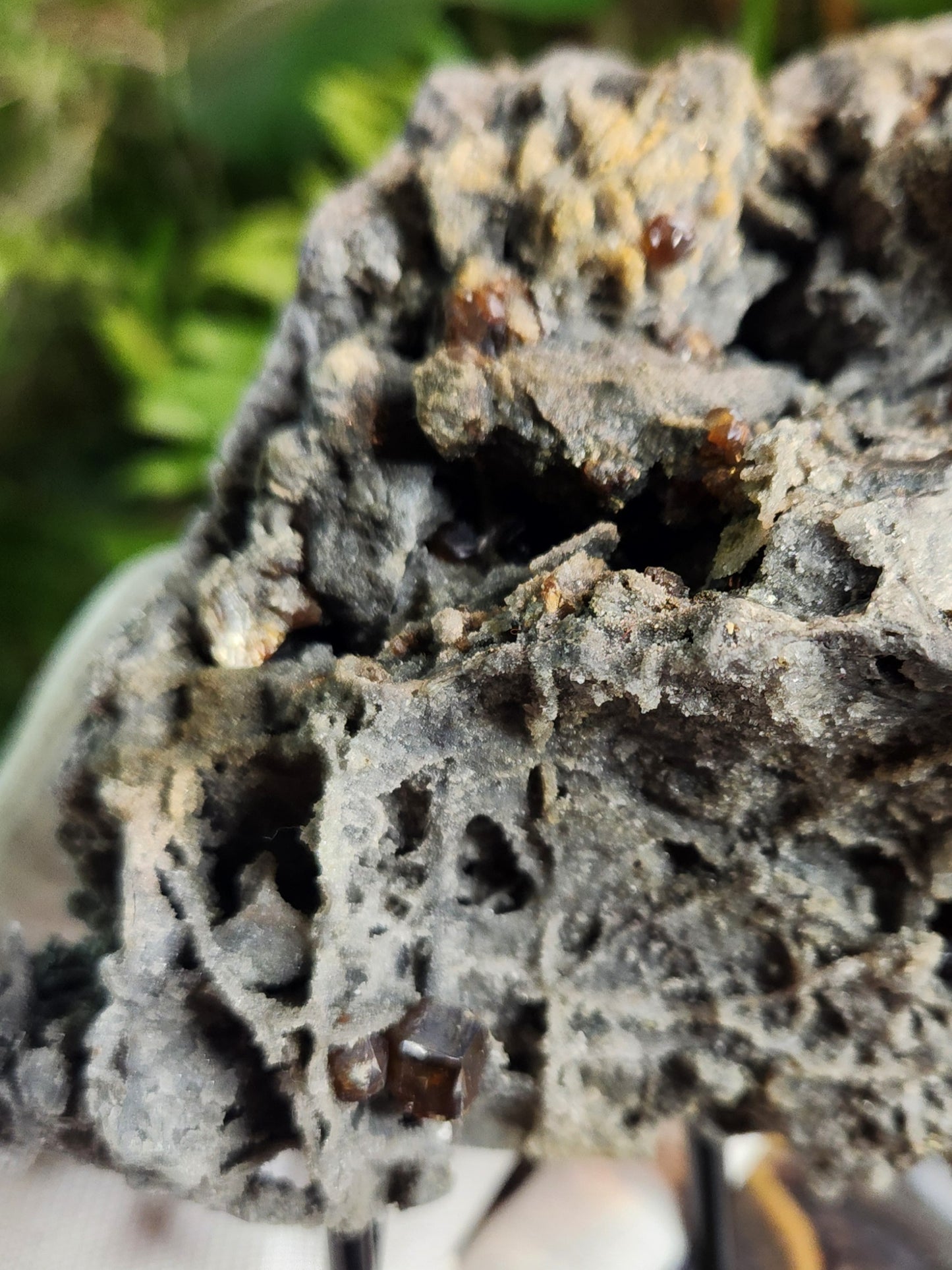 Sphalerite with Garnet Crystals on Matrix – Grounding Zinc Sulfide Mineral with Manifestation Energy