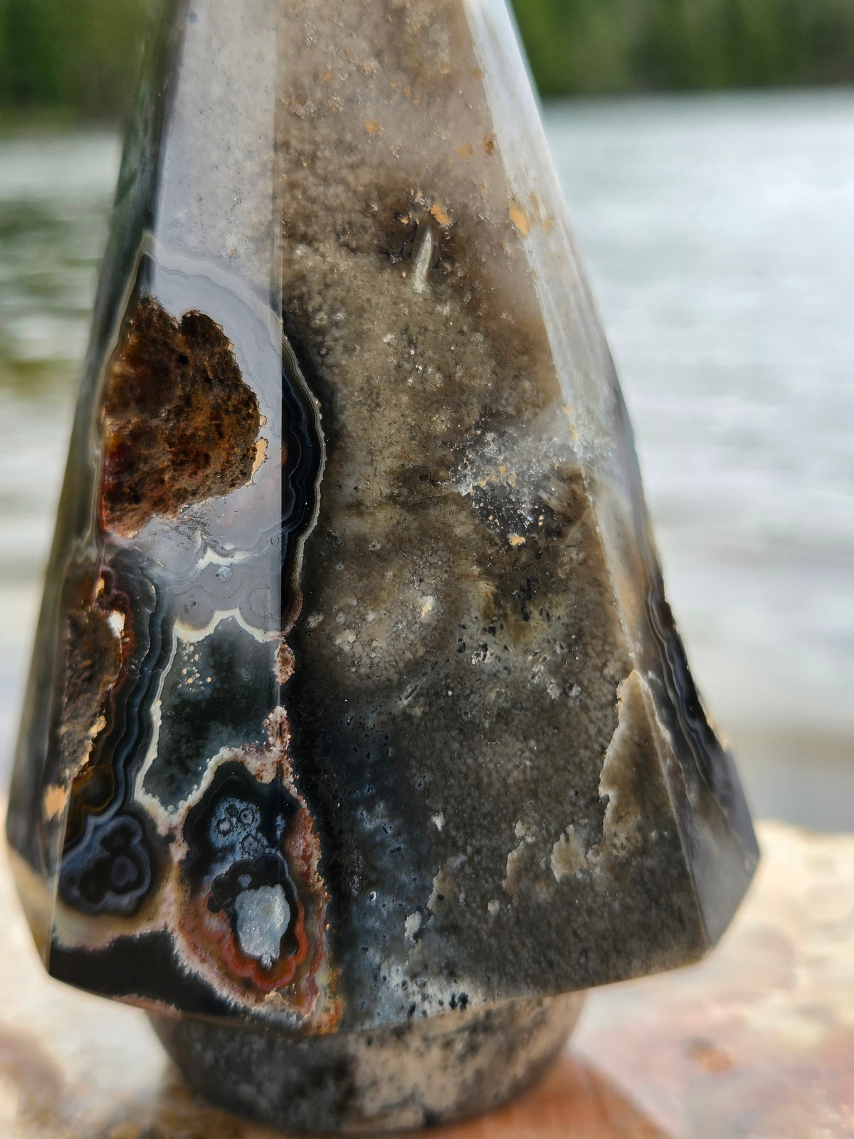 Polished Agate Diamond with Druzy Pockets | Natural Agate Crystal