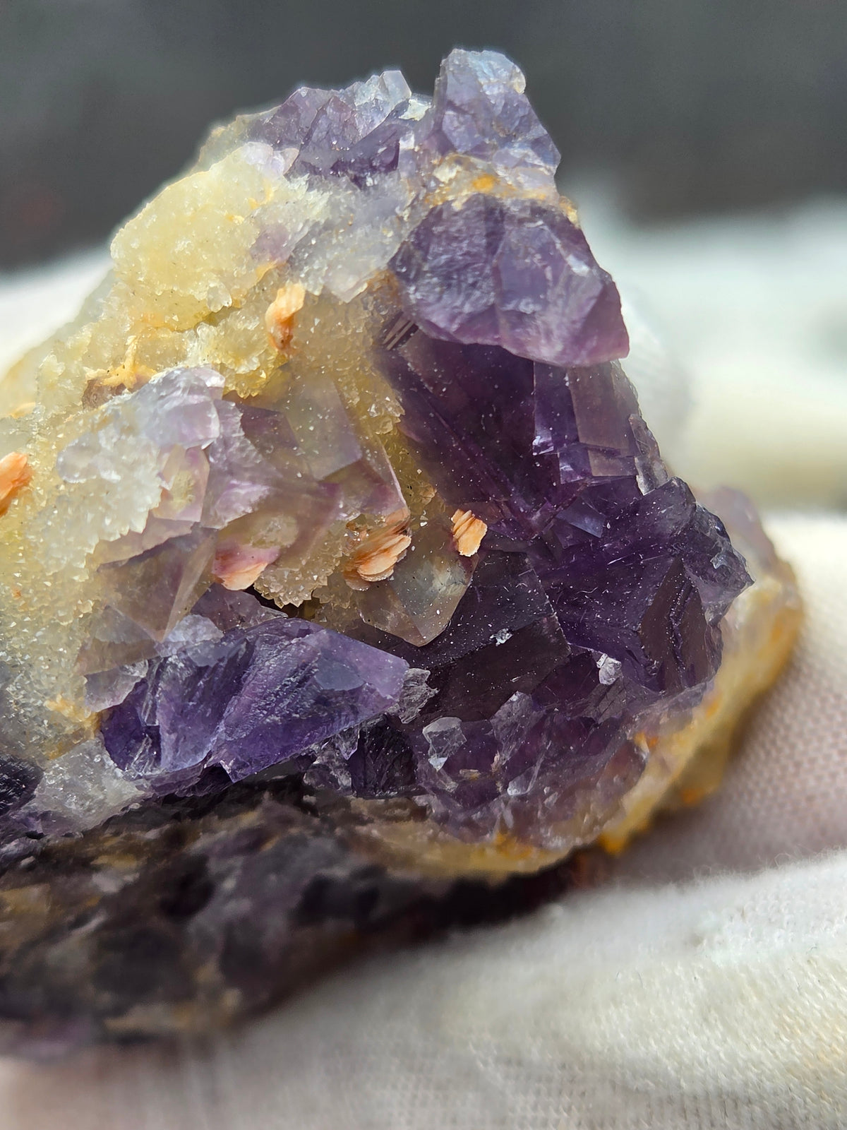 Purple Fluorite Crystal Cluster on Sugar Calcite | Natural Violet Calcite