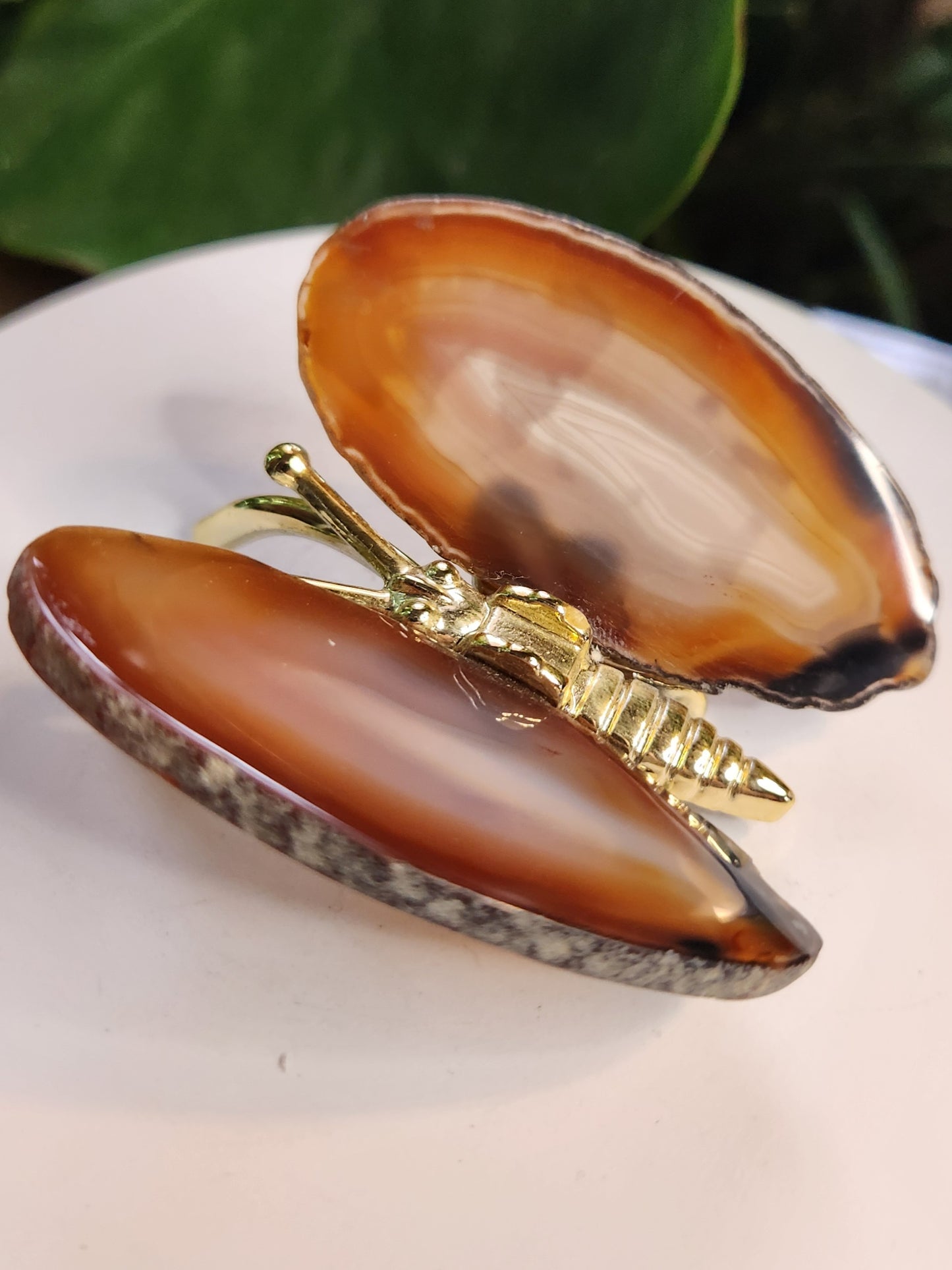 Natural Banded Agate Butterfly – Polished Agate Wings on Metal Body