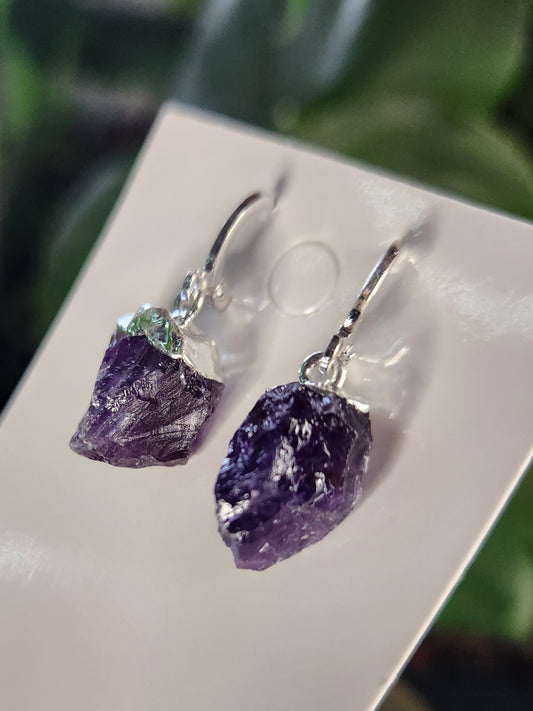Natural Raw Amethyst Crystal Earrings | Rough Amethyst Dangle Earrings | Raw Purple Crystal Jewelry | February Birthstone | Metaphysical Earrings