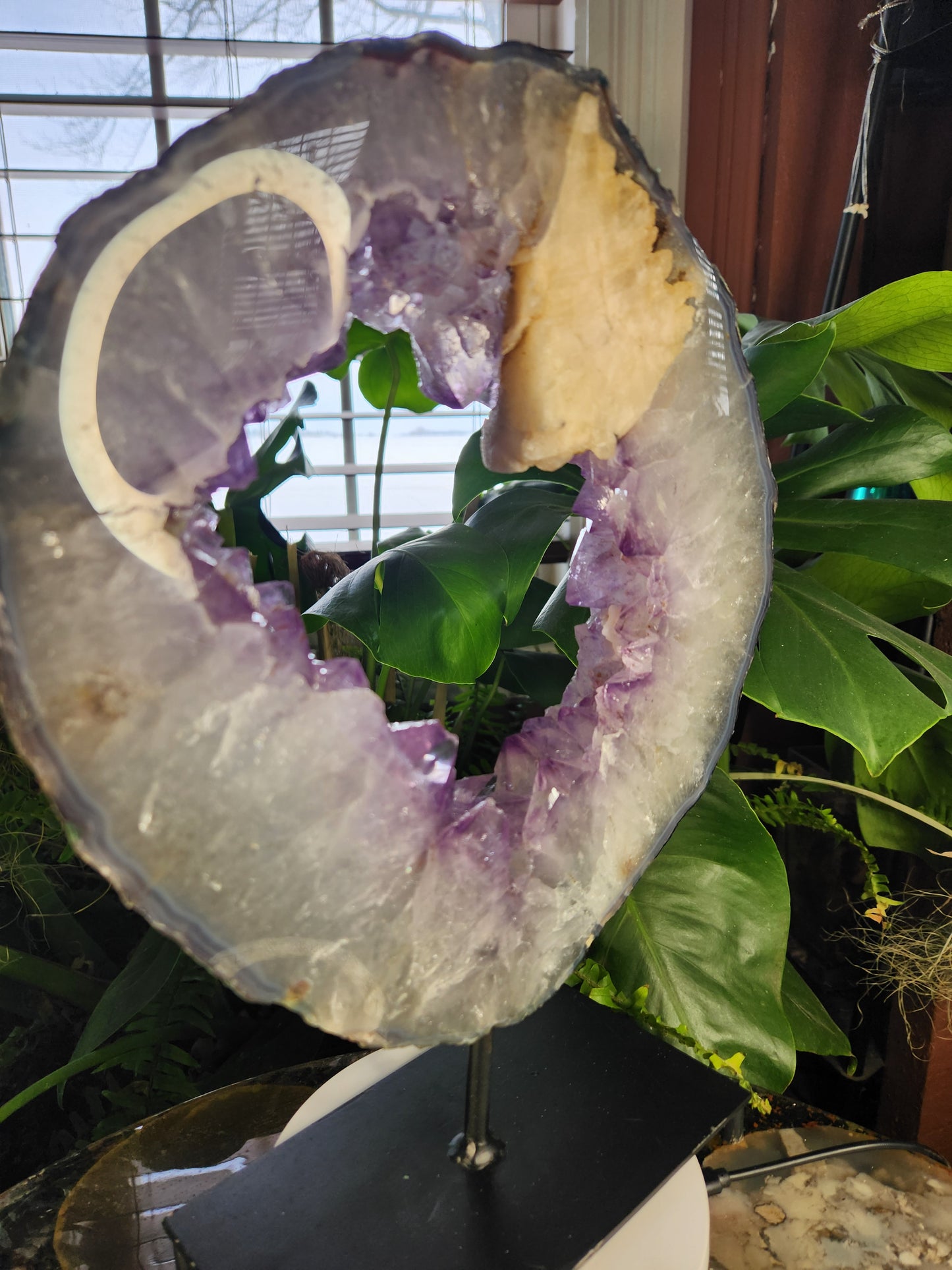 Powerful Amethyst Portal Ring – with Large Calcite Inclusion - Gateway to Higher Realms, Calming Serenity & Emotional Balance Crystal