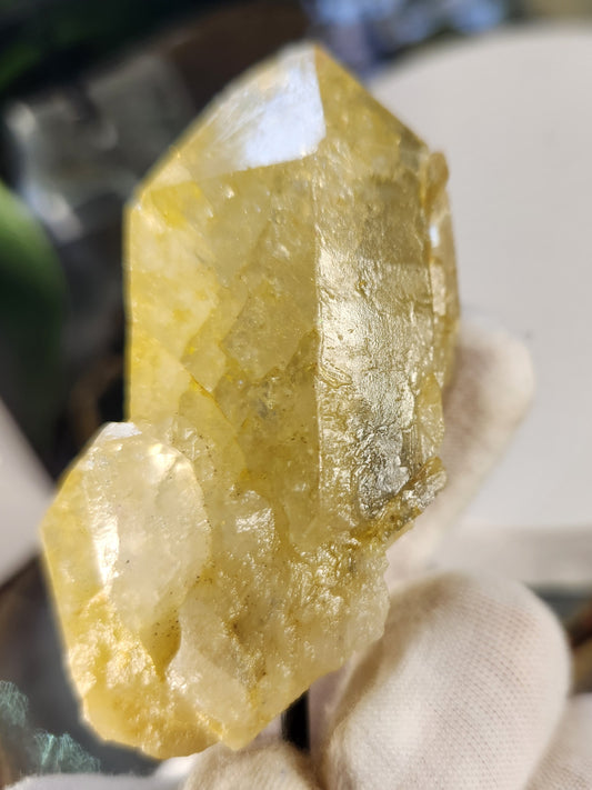 Golden Quartz Crystal on Metal Stand | Color-Enhanced Quartz | Home Décor Statement Piece