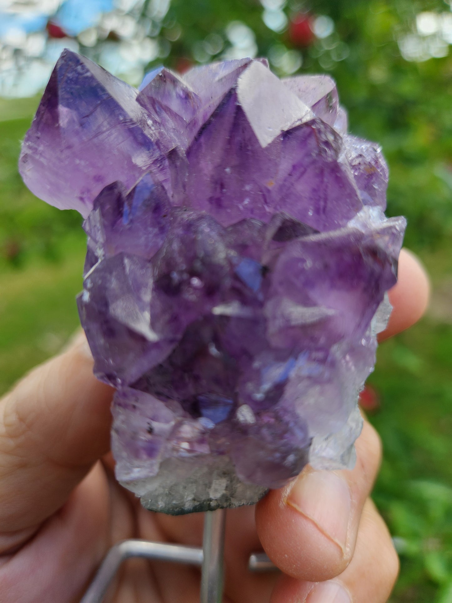 Amethyst Crystal Cluster on Metal Stand - One Of The Most Versatile and Powerful Crystals for overall Mental Emotional and Spray Well Being!