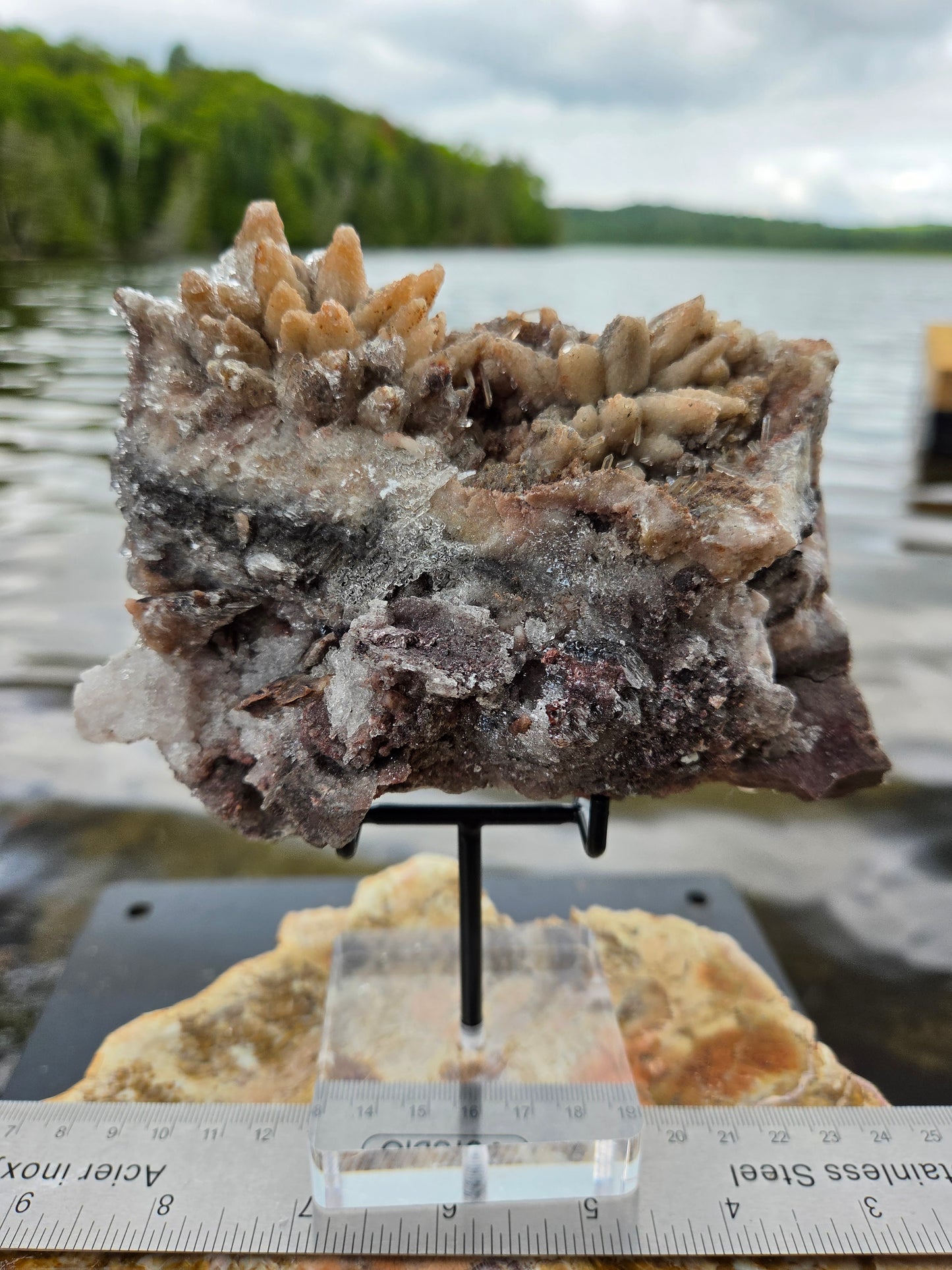 Large Dogtooth Calcite Crystal Cluster with Quartz Druzy & Sphalerite