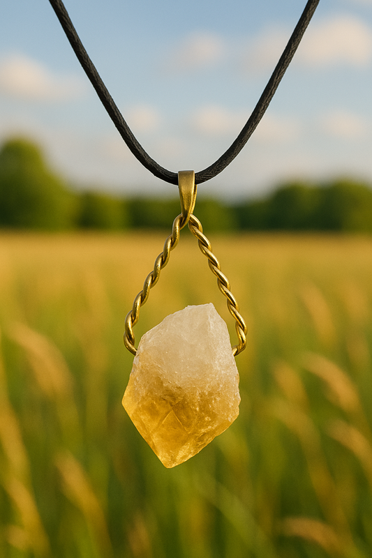Natural Citrine Crystal Pendant – Golden Yellow Healing Stone Necklace – Raw Crystal Jewelry for Positive Energy & Abundance