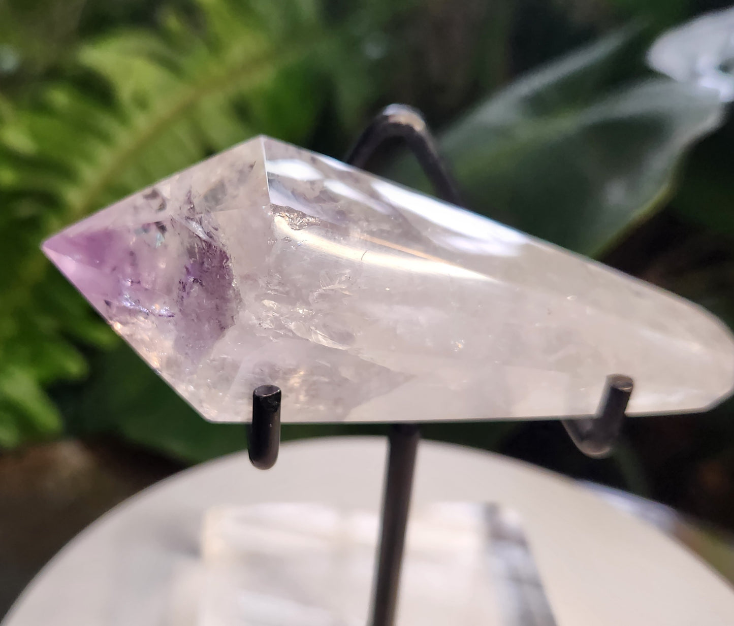 Natural Clear Quartz with Amethyst Crystal Point with Inclusions – Polished Amethyst Generator