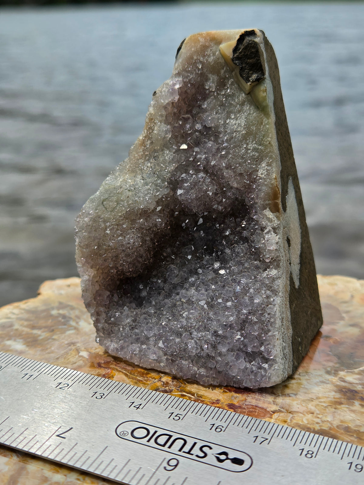 Amethyst Standing Crystal Cluster with Calcite | Natural Amethyst Geode