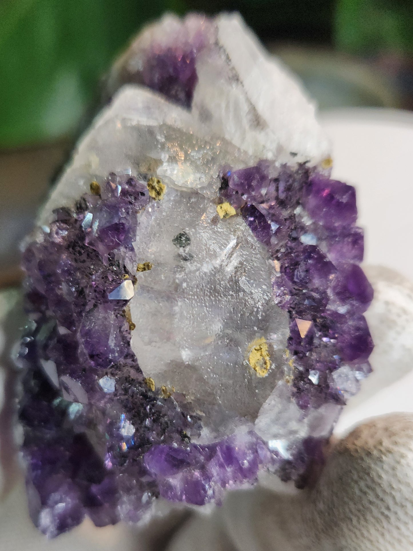 Stunning Dark Purple Brazil Amethyst with Large Calcite Crystal – Collector Grade Healing Stone for Home Décor & Energy Work
