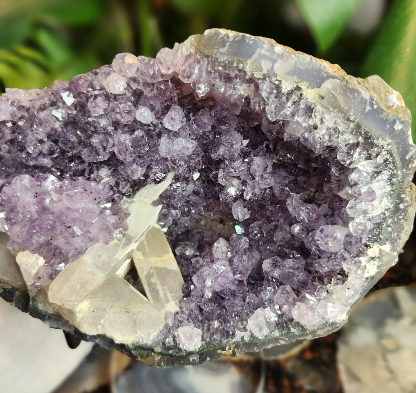 Stunning large Amethyst Crystal Geode with Calcite & Amethyst Flower | Rare Floral Quartz Formation