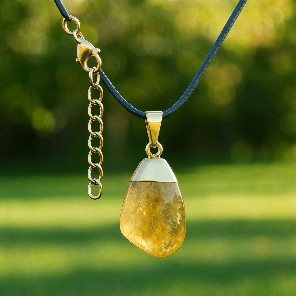 Natural Polished Citrine Crystal Necklace - Adjustable
