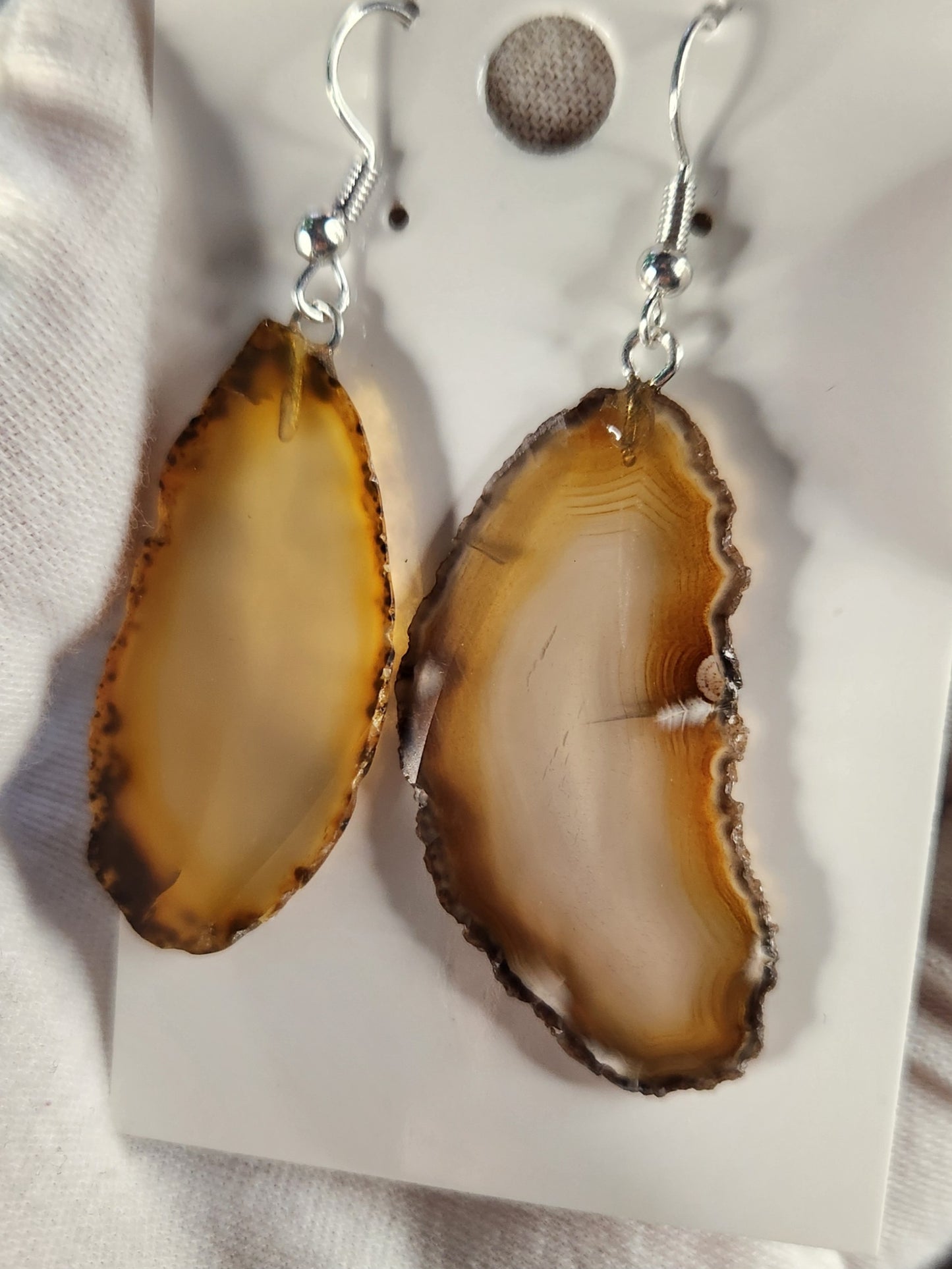 Natural Agate Slice Earrings | Earth Tone Agate Crystal Dangle Earrings | Grounding Balance Stone Jewelry | One of a Kind