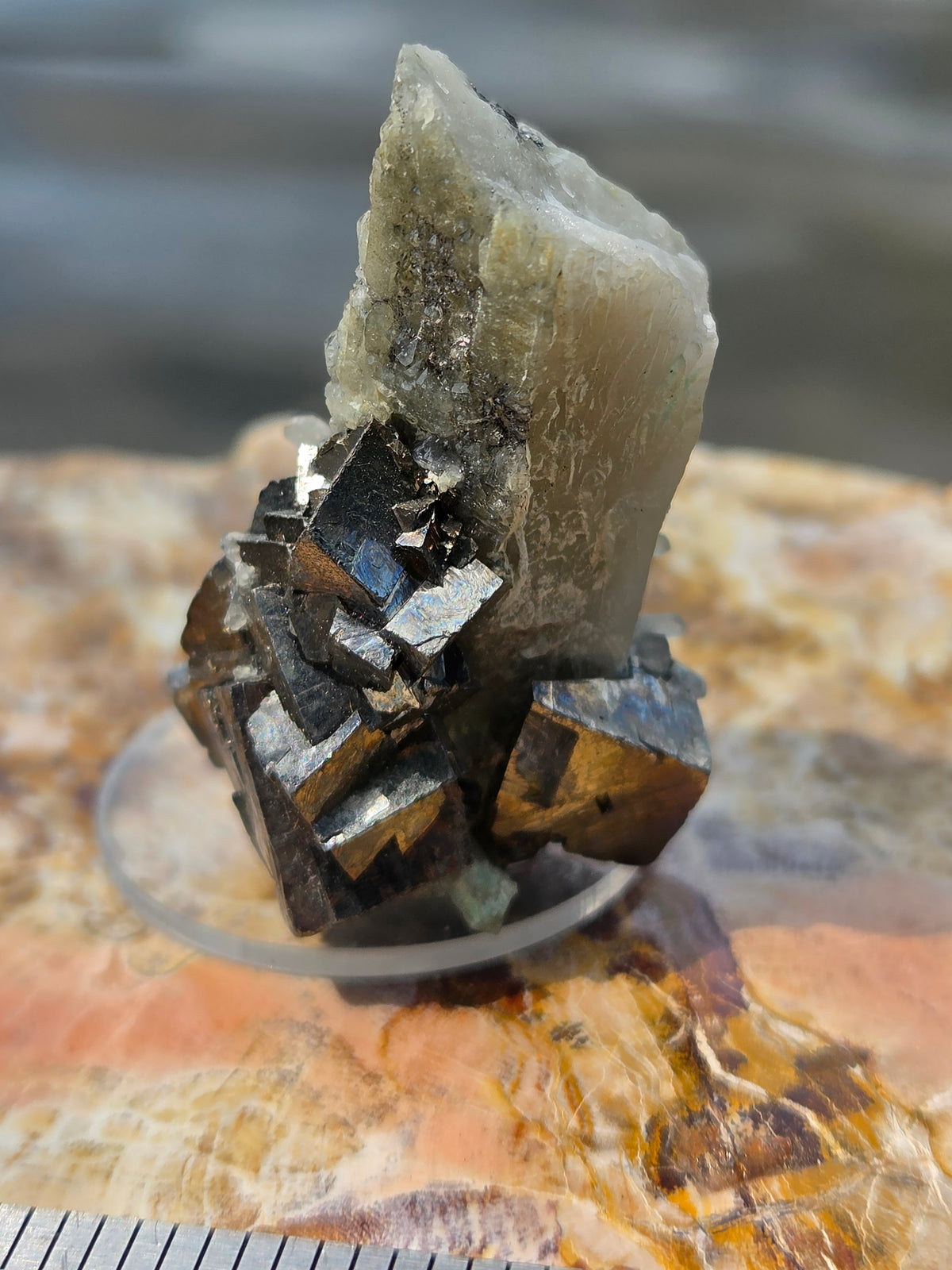 Arsenopyrite on Quartz Crystal Cluster with Display Stand