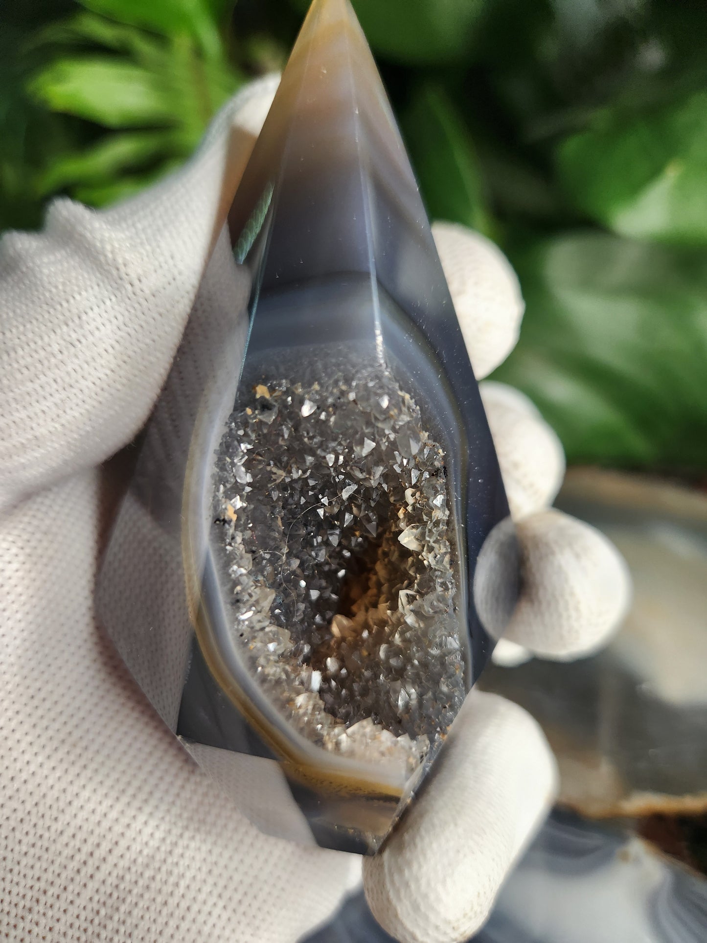 Agate Geode Tower • Diamond Shaped Druzy Point • Natural Quartz Geode • Collector Mineral & Crystal Healing Décor