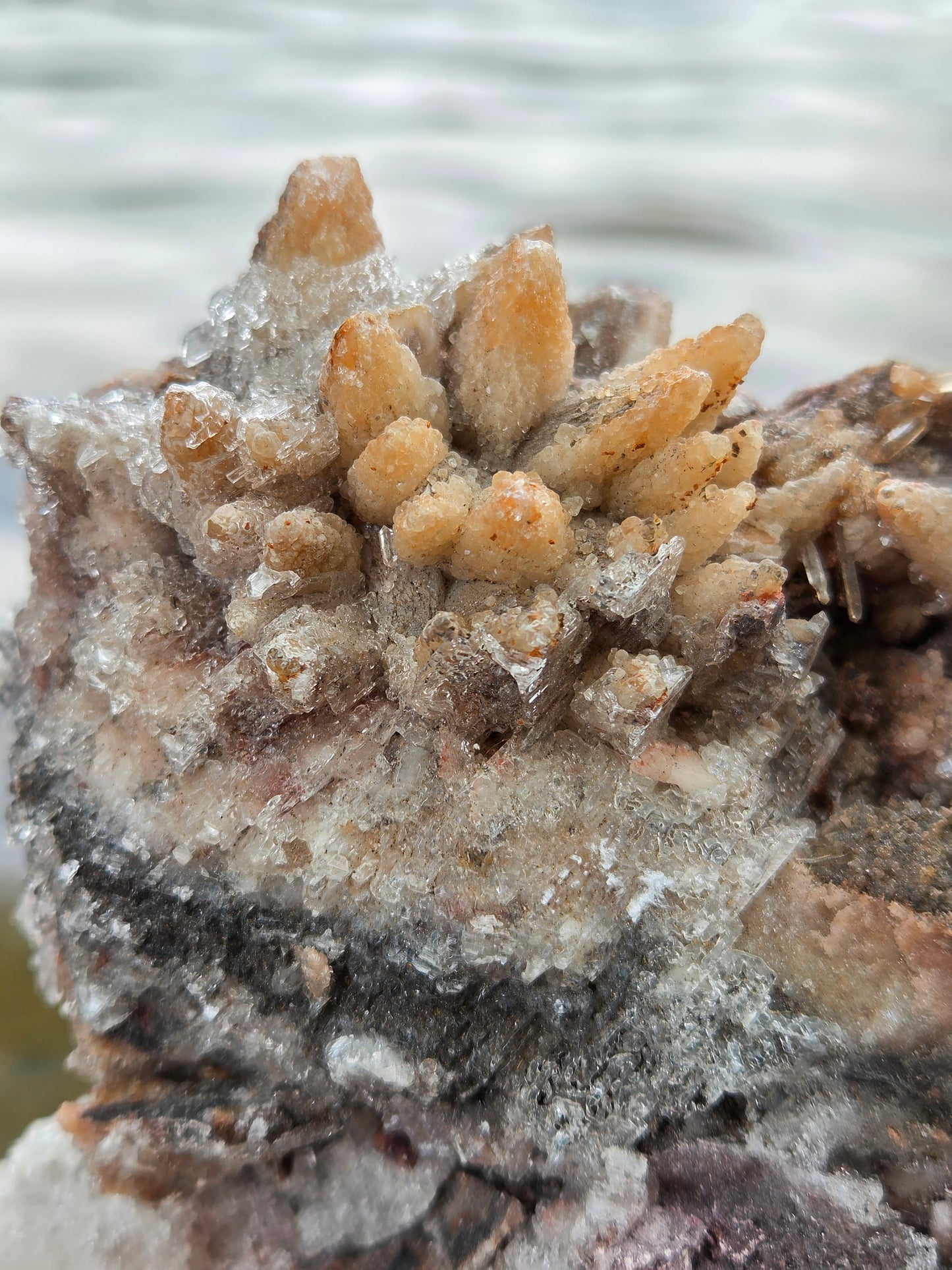 Large Dogtooth Calcite Crystal Cluster with Quartz Druzy & Sphalerite