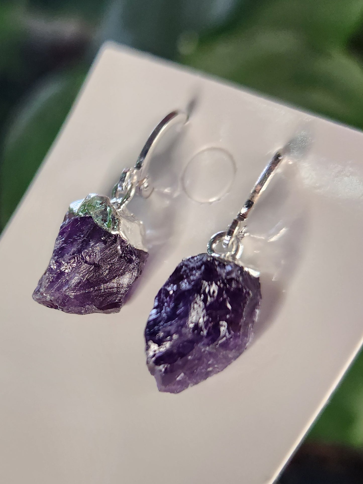 Natural Raw Amethyst Crystal Earrings | Rough Amethyst Dangle Earrings | Raw Purple Crystal Jewelry | February Birthstone | Metaphysical Earrings