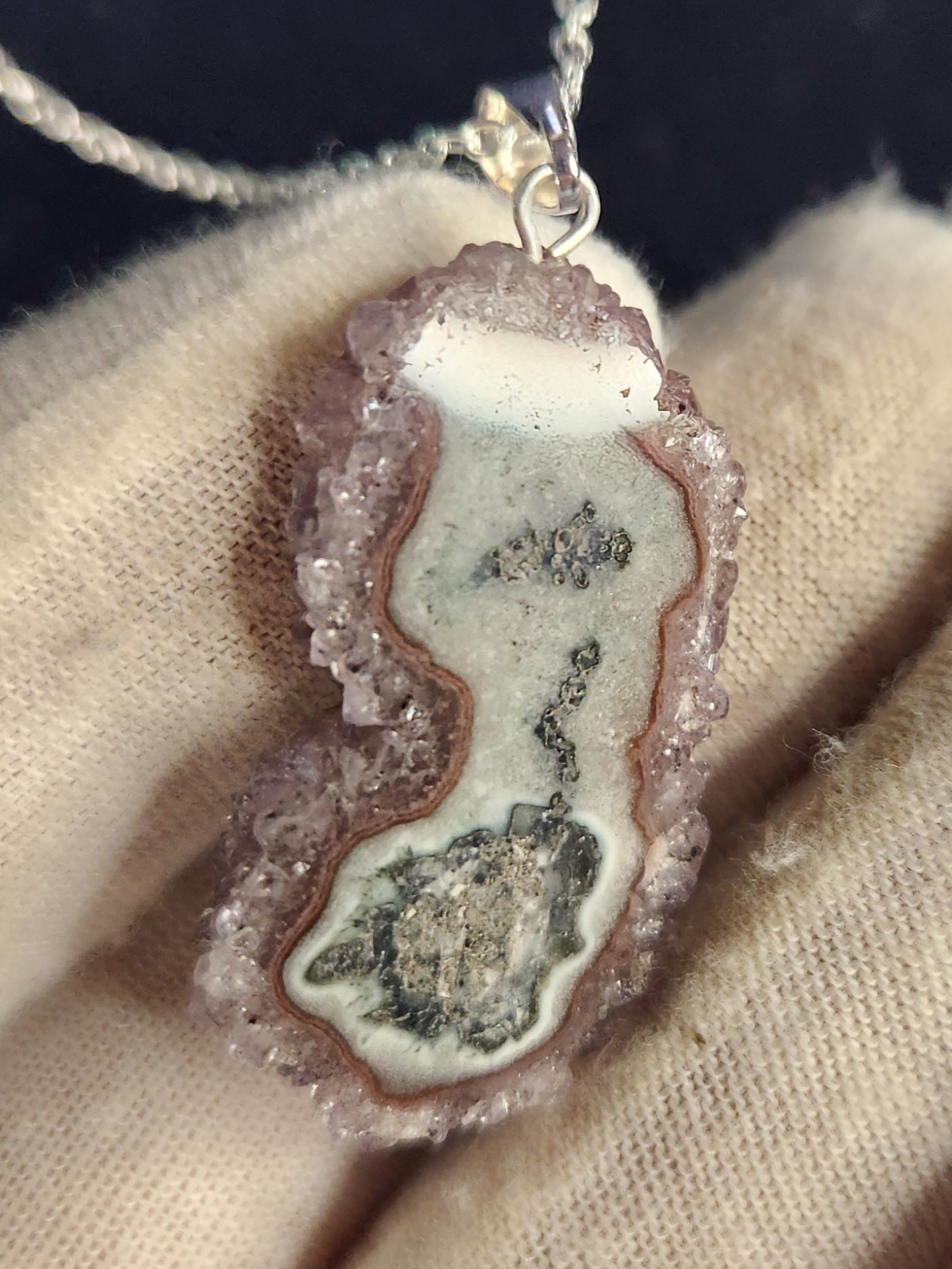 Rare Amethyst Stalactite Pendant Necklace | Natural Crystal Slice with Druzy | One-of-a-Kind Healing Stone Jewelry