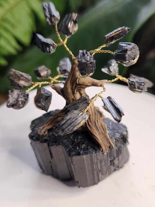 Handmade Black Tourmaline Crystal Tree on Natural Tourmaline Base | Schorl Protection Gemstone Tree | Grounding Energy Decor